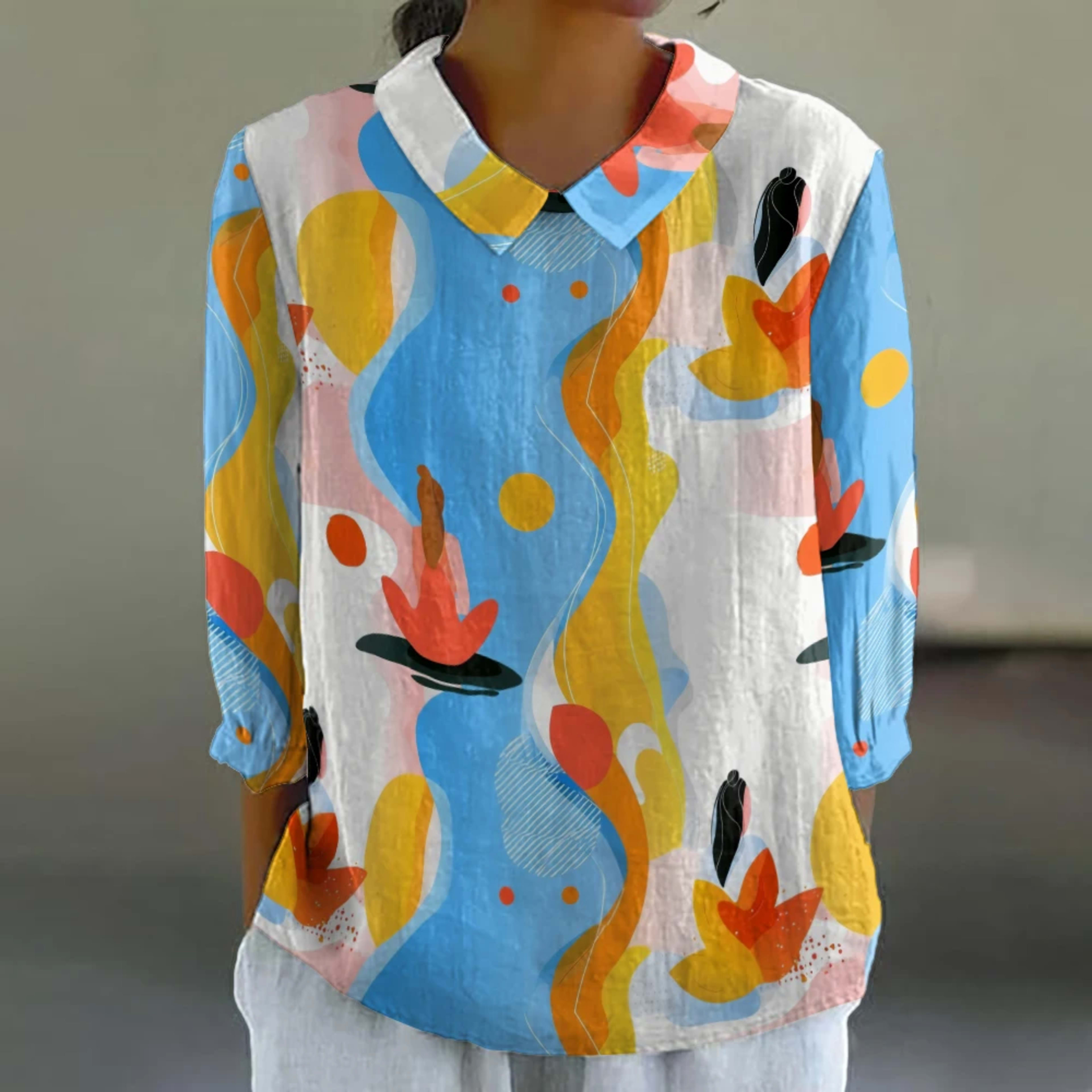 Women's Floral Shirt Cute 3/4 Sleeve Blouse Breathable Vacation Top Resort Style Button Down Tunic Summer Casual Shirt P 3