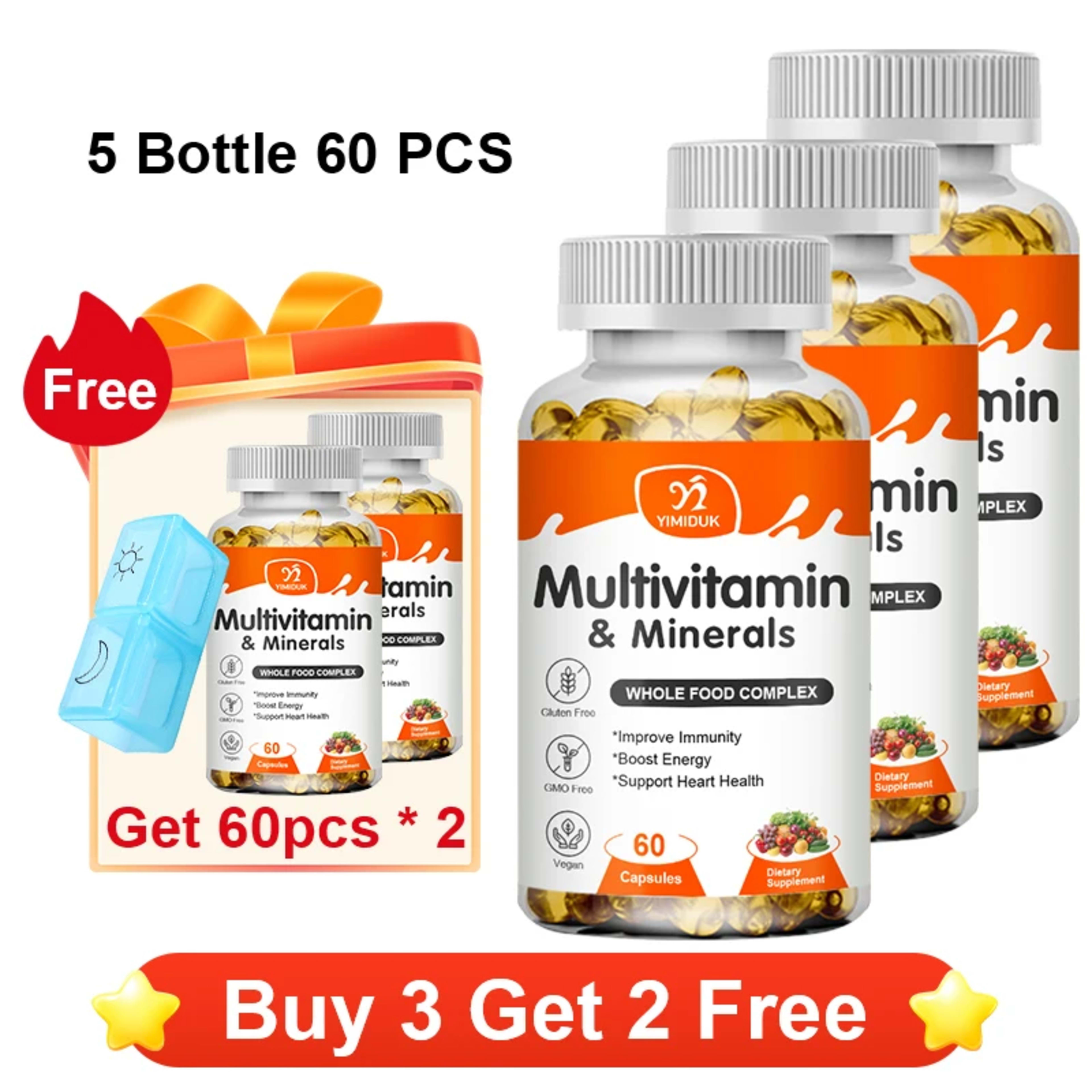 Multivitamin & Minerals Supplement,with Probiotics, Supports Digestive Health, Immunity, Heart Function, Energy & Antiox 11