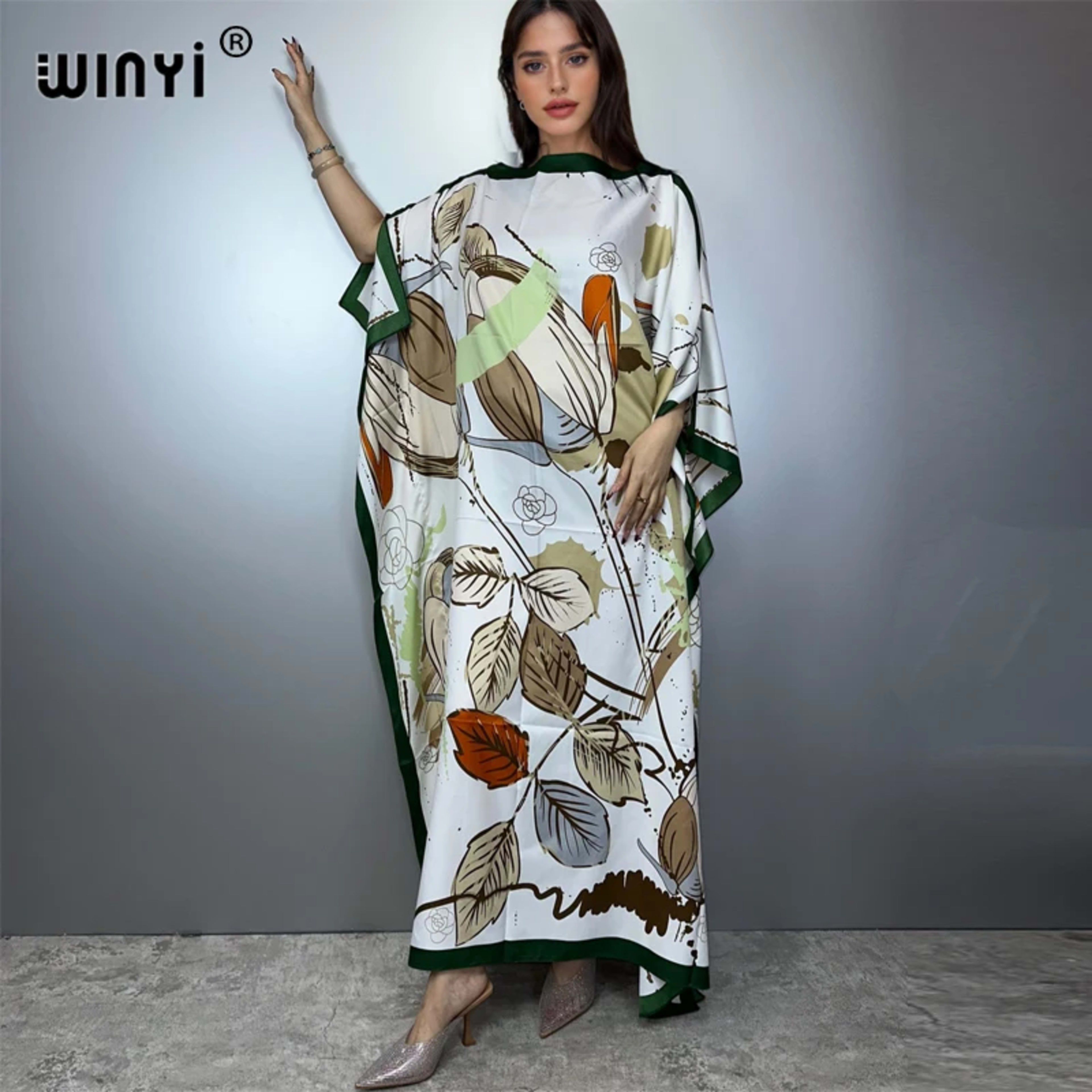 Printed Dresses For Women 2025 Fashion Design Loose Dress Batwing Maxi Long Femme Vestidos Summer Autumn Party Elegant D