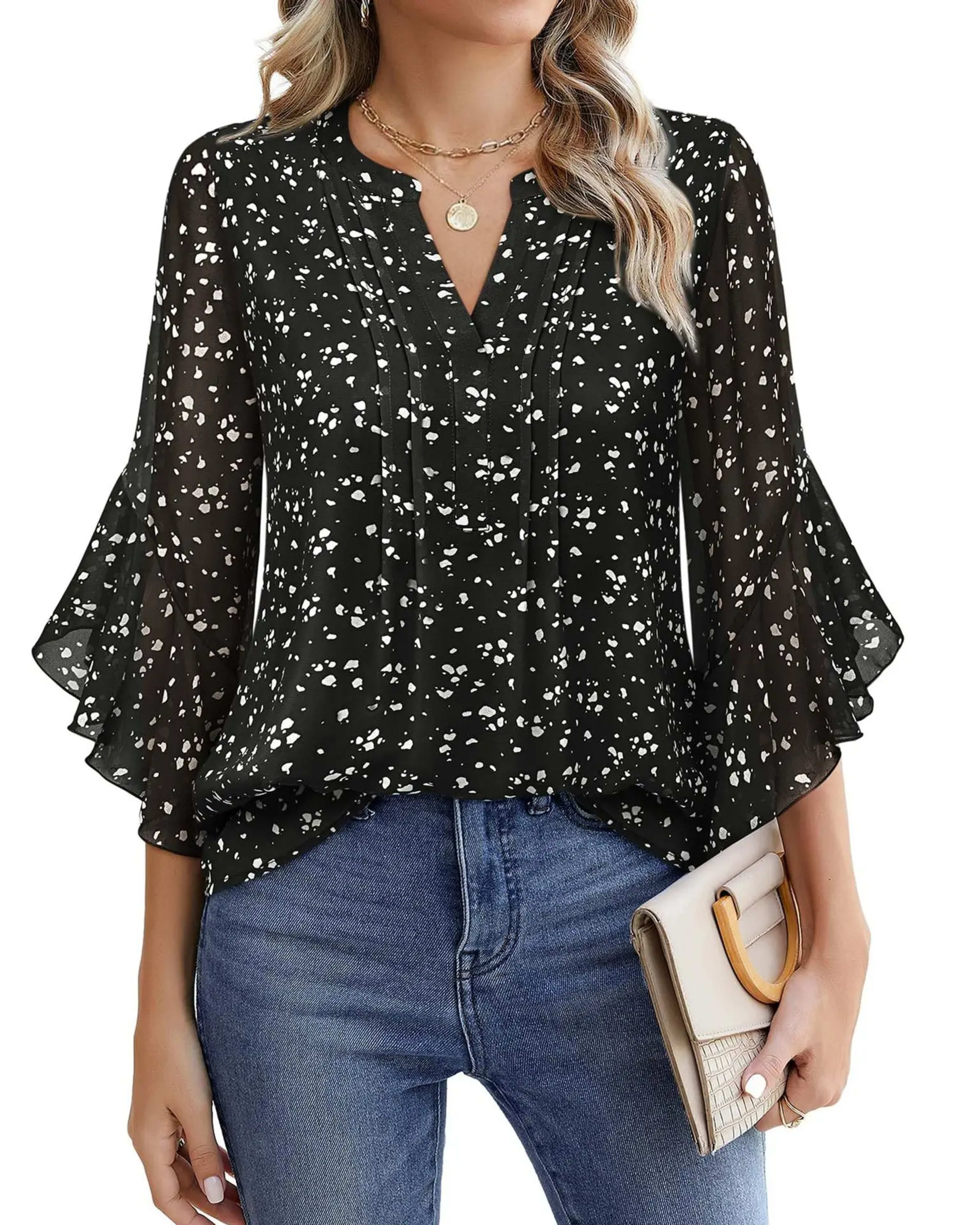 Fashion Woman Blouse Shirts For Women Stylish Top Casual Wave Point Print Tops Female Elegant Chiffon Mujer Woman Clothe 21