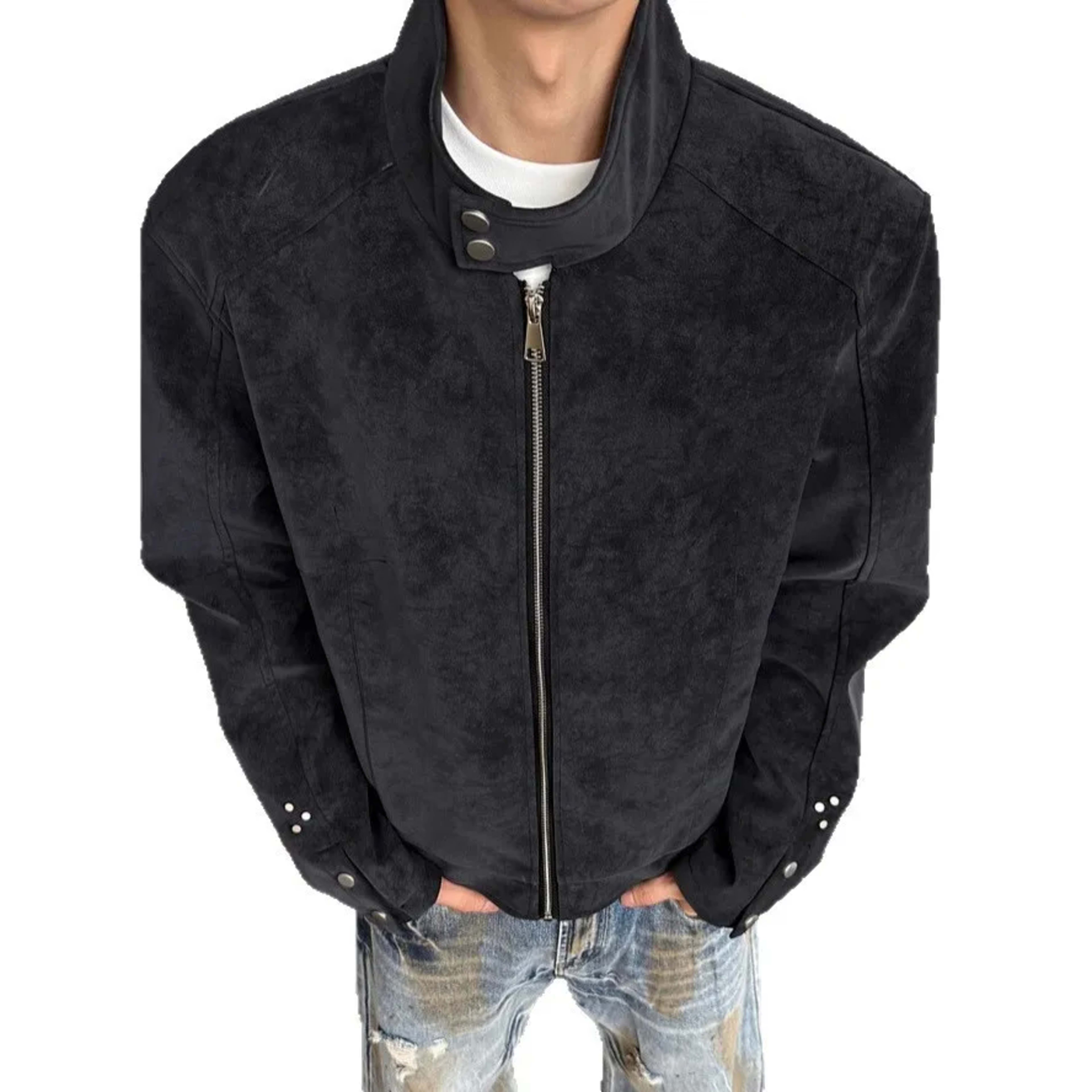 Man Short Jacket 2025 Autumn Motorcycle Jacket Retro Suede Jacket Unisex Oversized Couples' Camel Tone Streetwear Coat 5