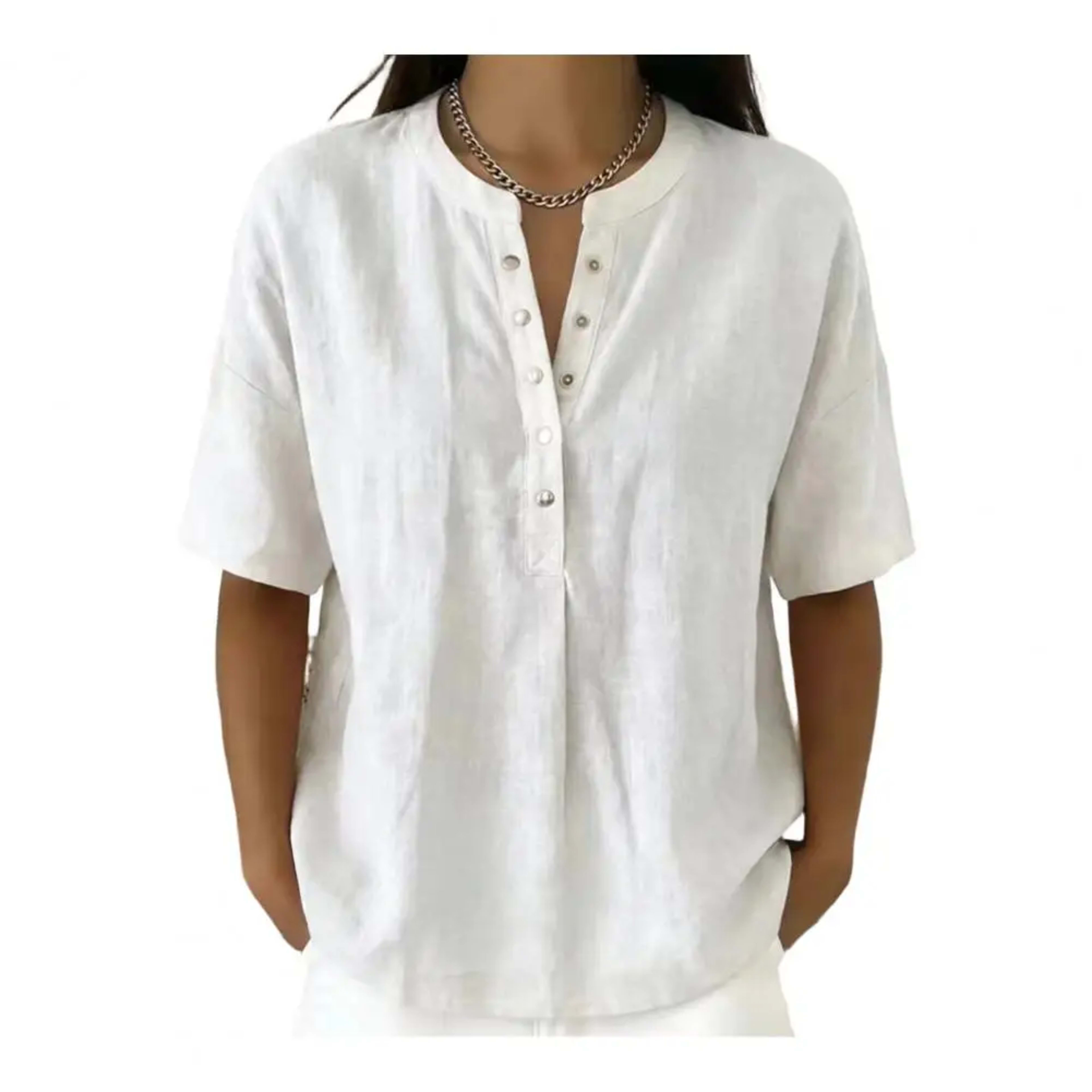 Women Tops Soft Comfortable Women Blouse Women’s V Neck Button Closure Top Short Sleeve Pullover Blouse Loose Fit Commut 9