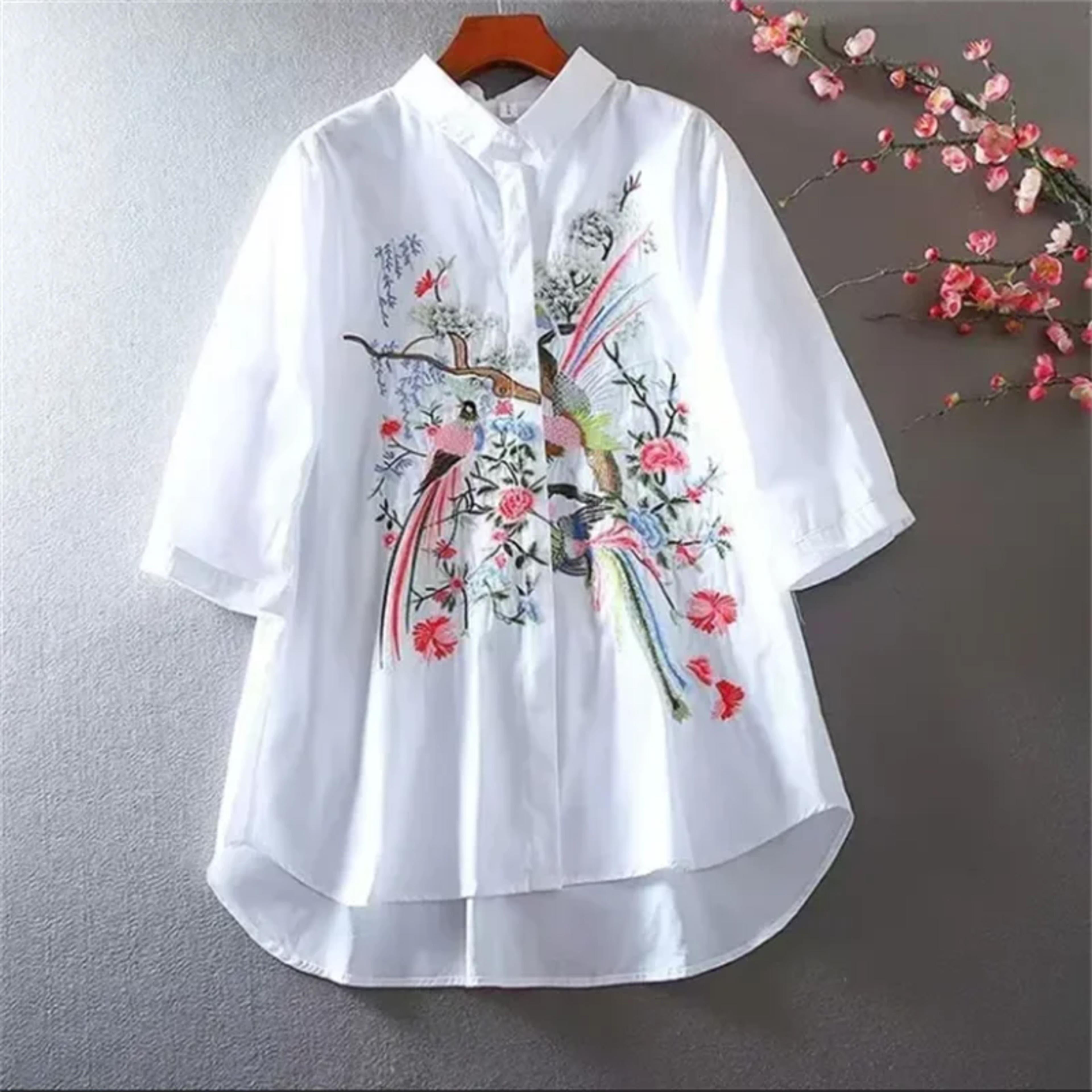Literature Art Blouse For Women Shirt China Blusas Chic Embroidery Flower Blouses Loose Shirt Medium Length Vintage shir 1