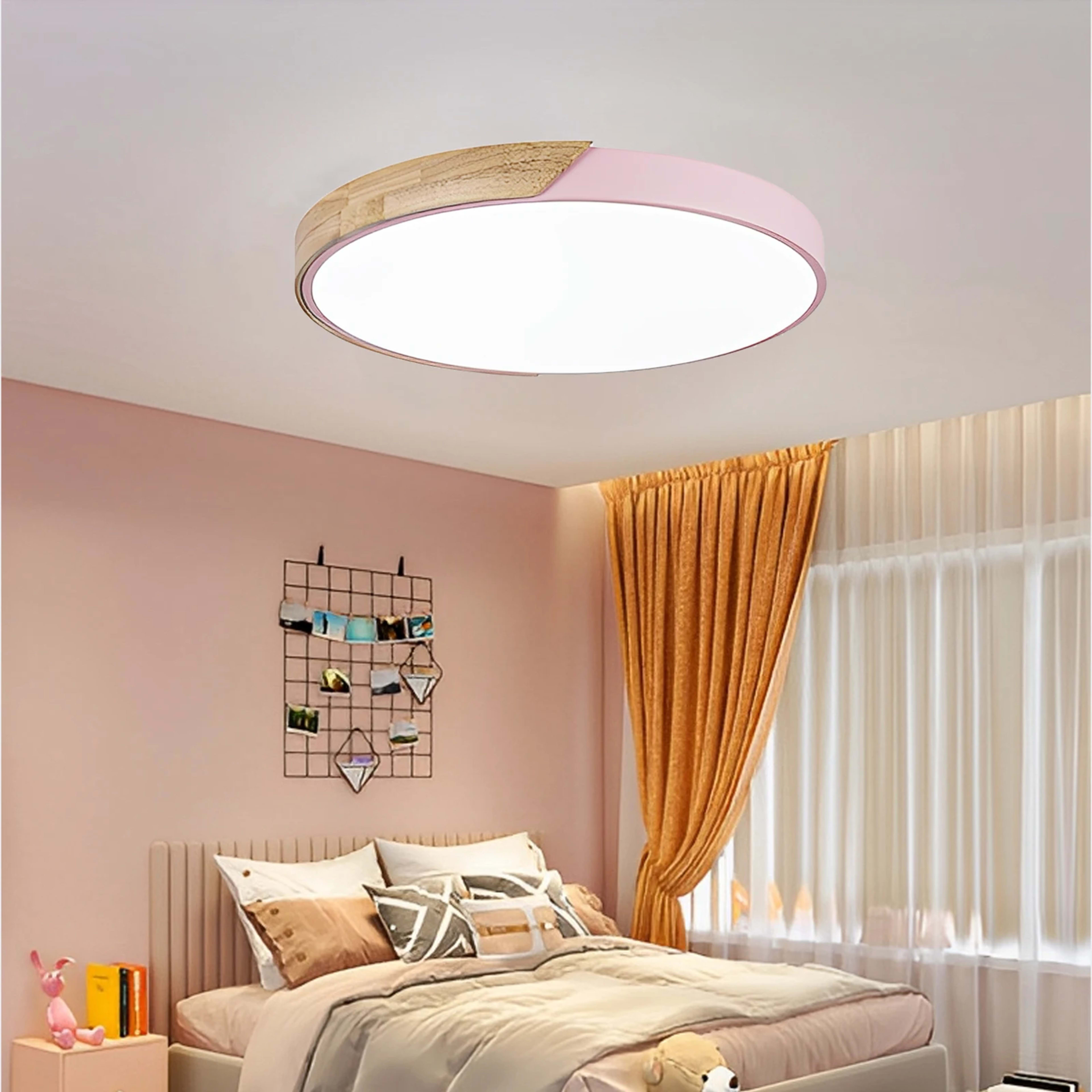 LED Ceiling Light 12W Modern Round Macaron Wooden Ceiling Lamp Indoor Bedroom Living Room Lighting Fixture Surface Mount 2