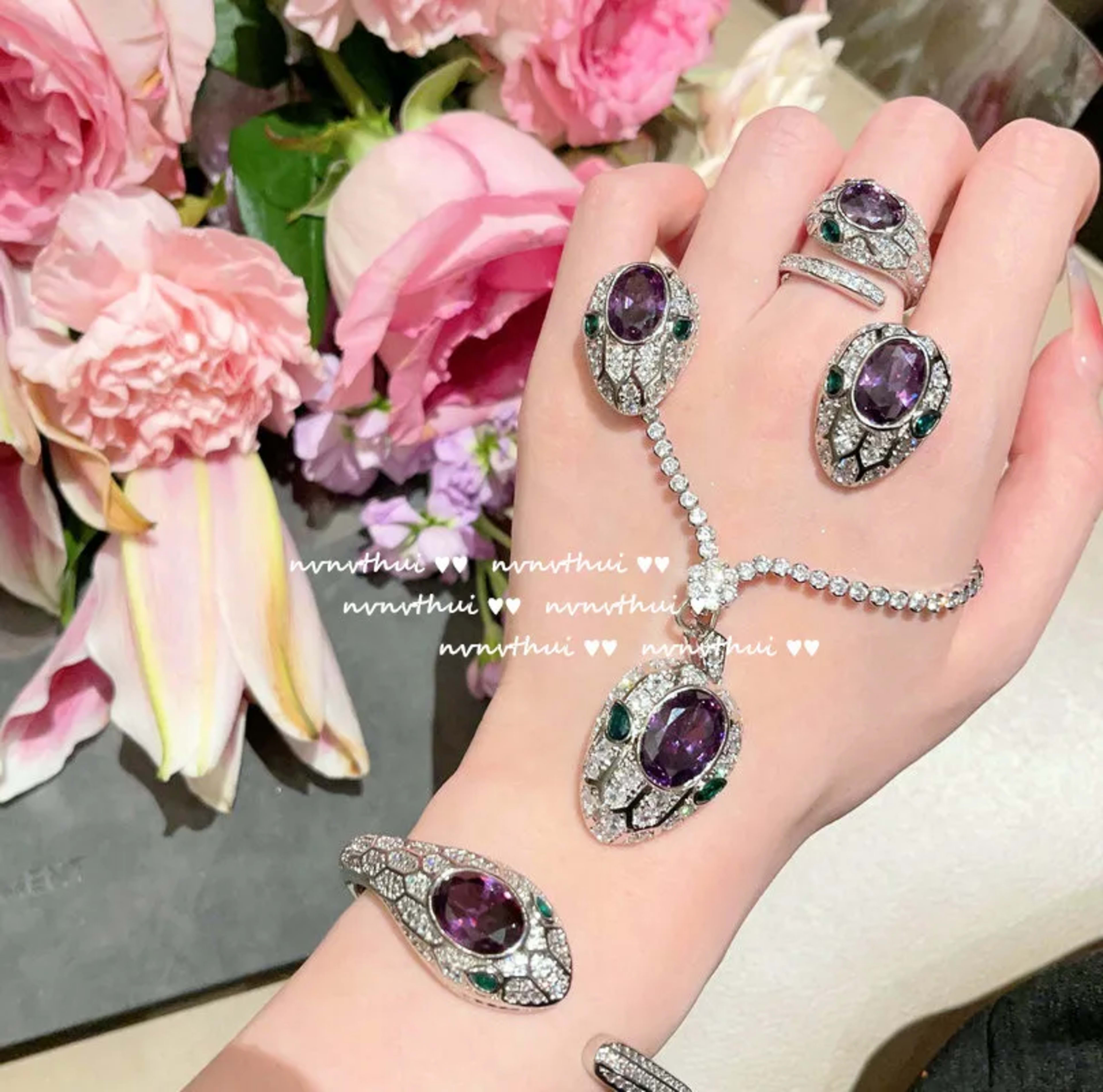 Women's New Fashion 925 Sterling Silver Jewelry Sets for Women Silver Color Luxury Zircon Snakce Necklace/Ring/Earring/B 2
