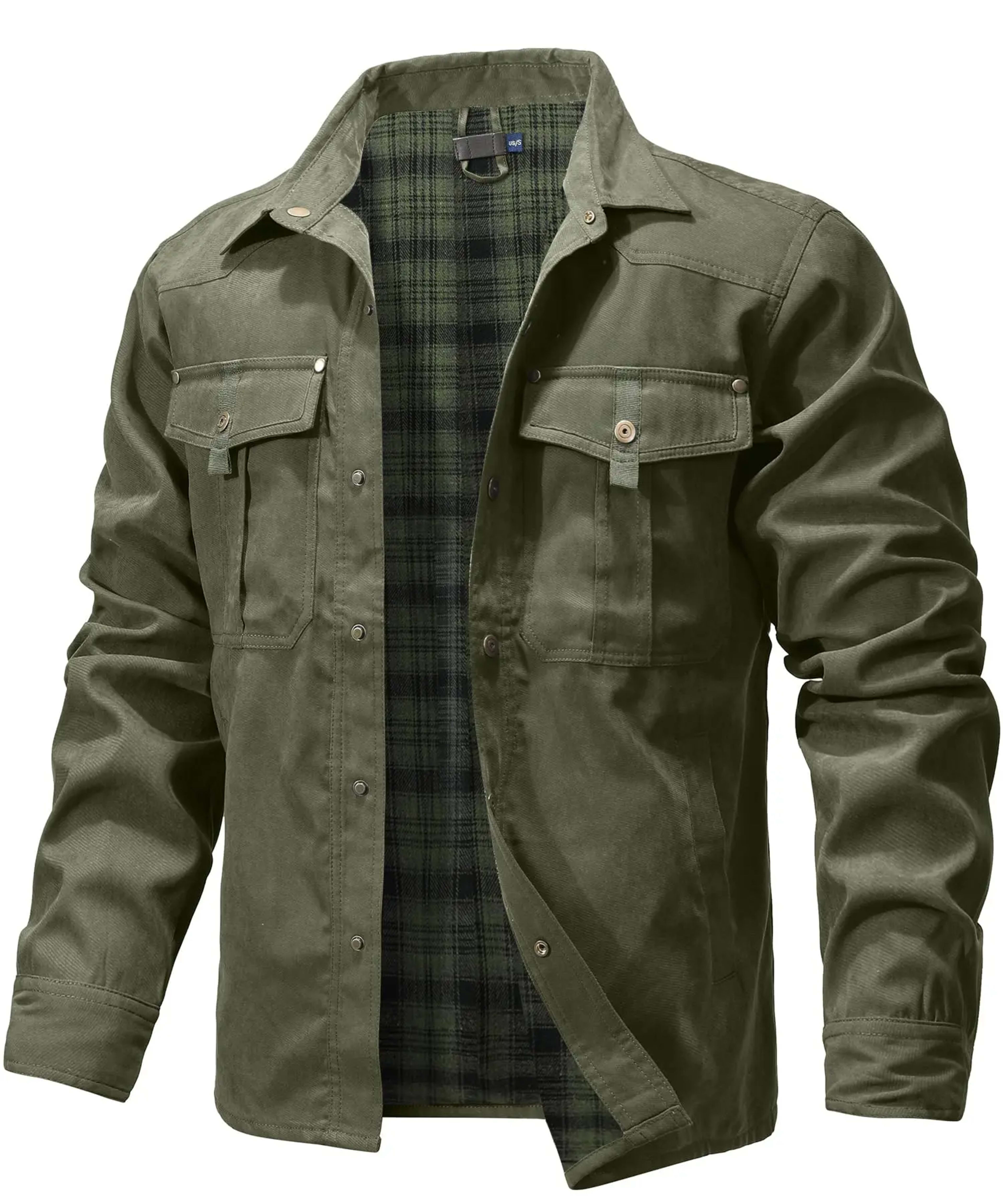 Men's Jackets Spring Flannel Lined Shirt Coat Shacket Casual Snap Button Overshirt Western Cowboy Style High Quality Top