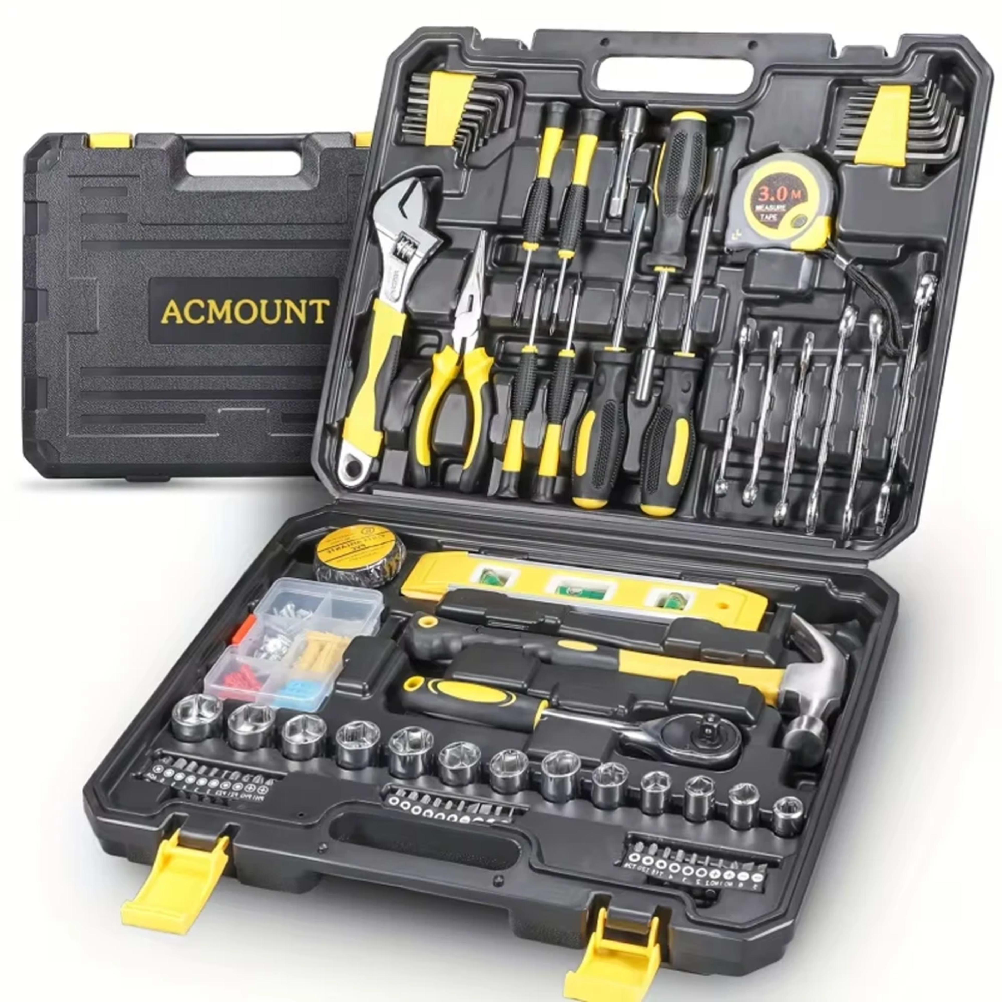 108 Pcs Home Tool Kit DIY Household Repair Maintenance AC Mount Tool Set Wrench Pliers Screwdrivers Hammer Etc