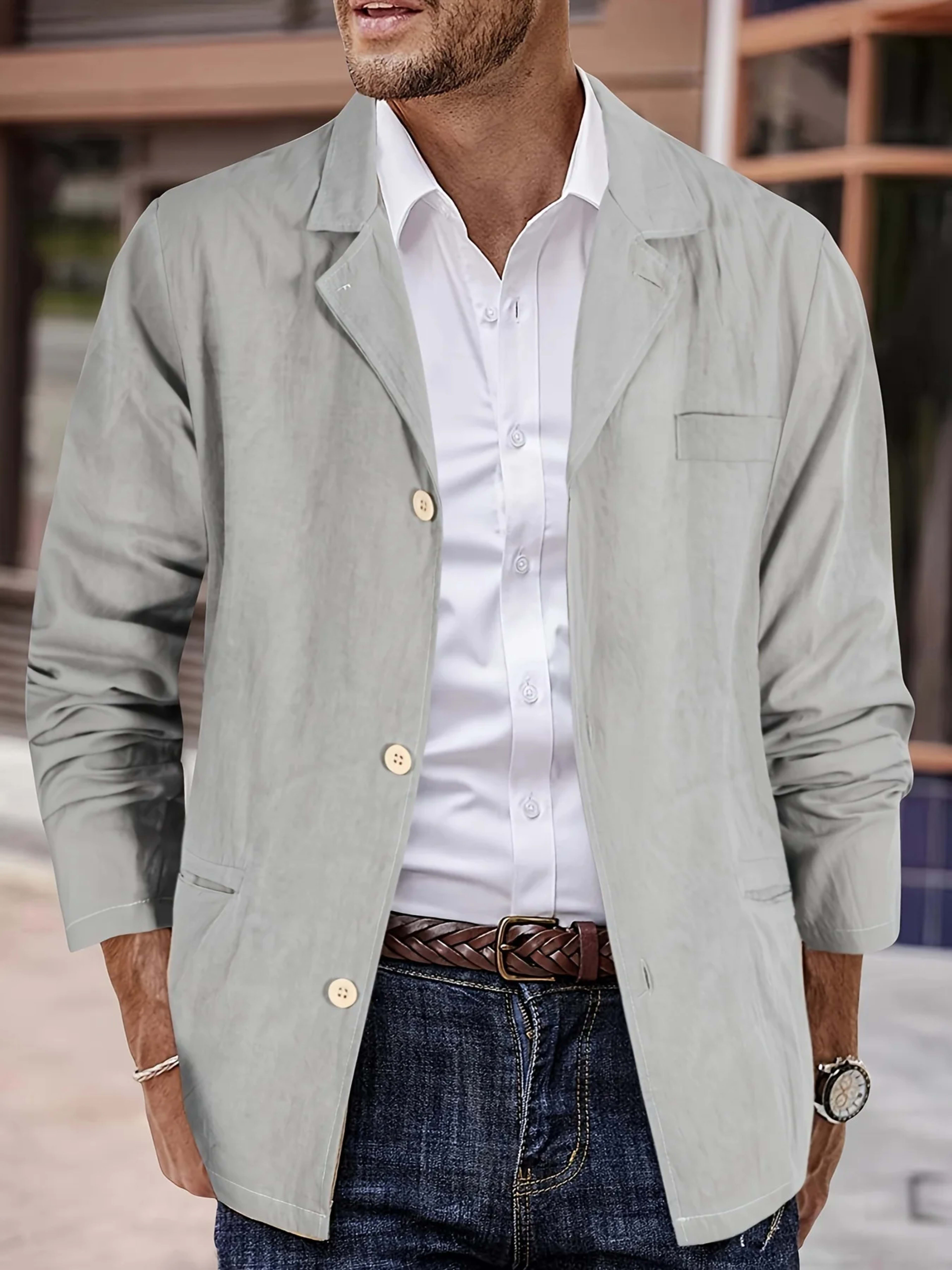 Men's Jacket, Solid Color Cotton and Linen Fashionable Casual Vacation Top 4