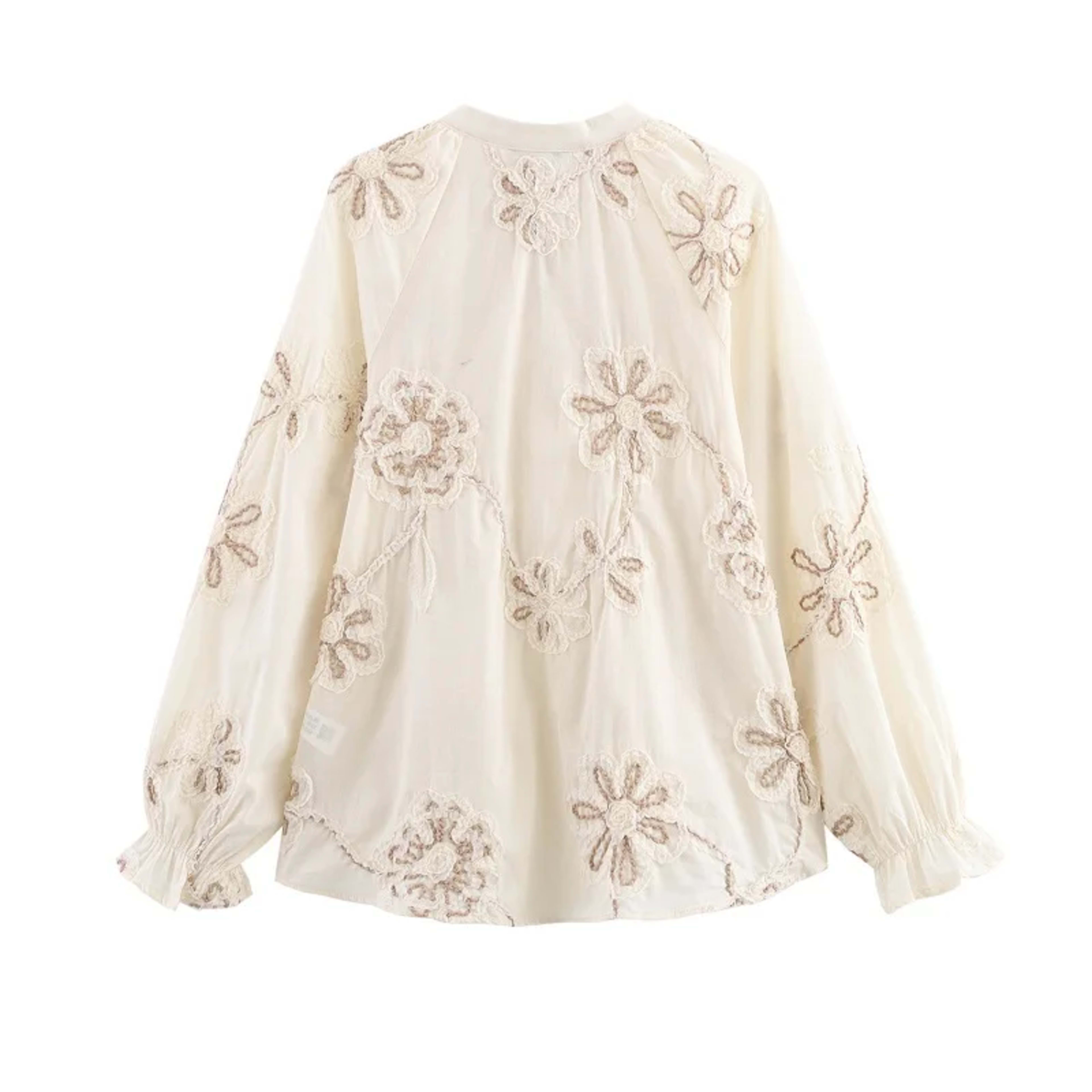 MUJER Flower Embroidered Blouses for Women Tassel Casual Shirts and Blouses Woman Ruched Beach Women's Blouse Summer Boh 2