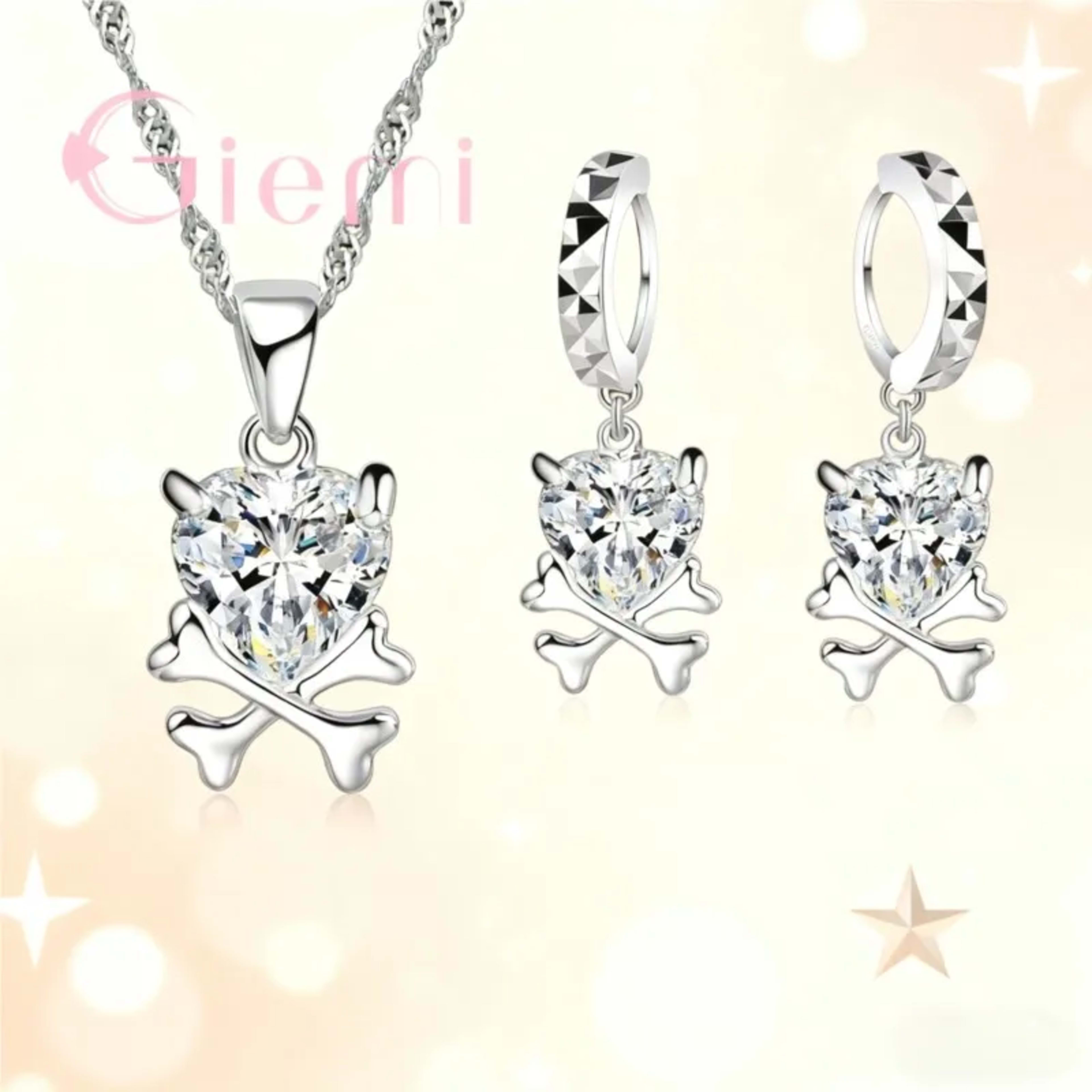 Women Cute cartoon shape Jewelry Sets 925 Sterling Silver Fashion Pendant Necklace Earrings Crystal Wedding Accessories 2