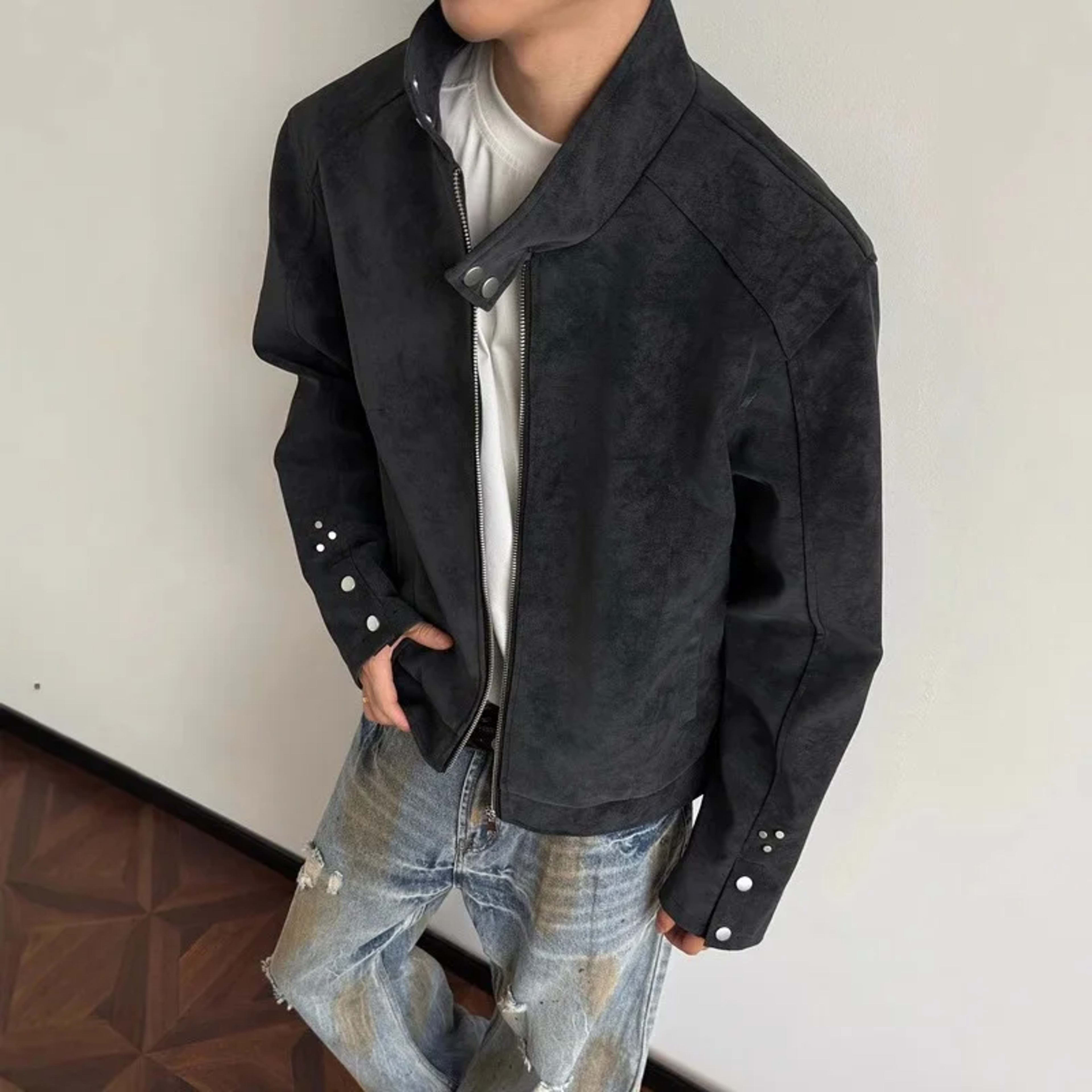 Man Short Jacket 2025 Autumn Motorcycle Jacket Retro Suede Jacket Unisex Oversized Couples' Camel Tone Streetwear Coat 2