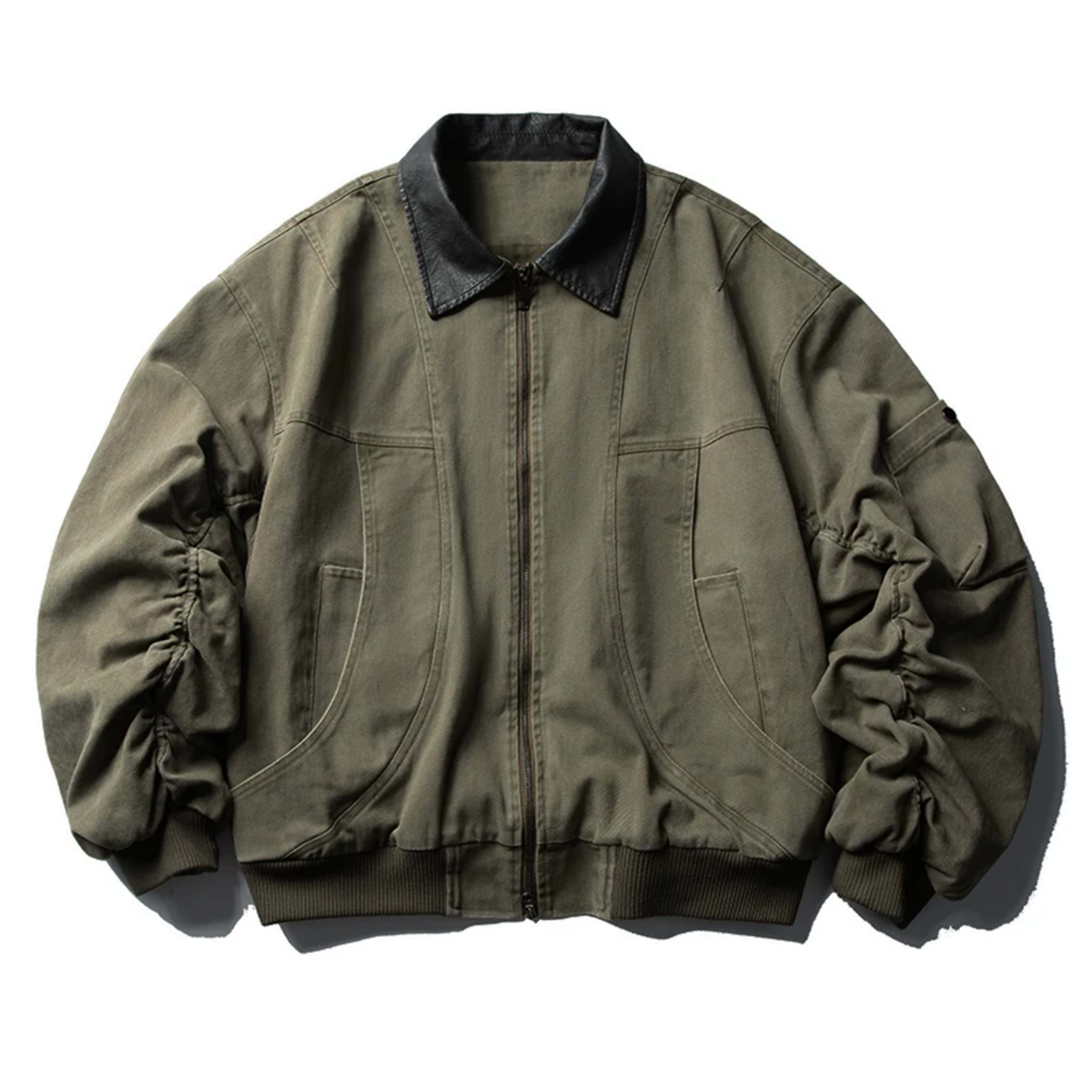 Mens Work Jacket Vintage American Japanese Streetwear Oversized Leather Collar High Quality Spring Autumn Casual Coat To
