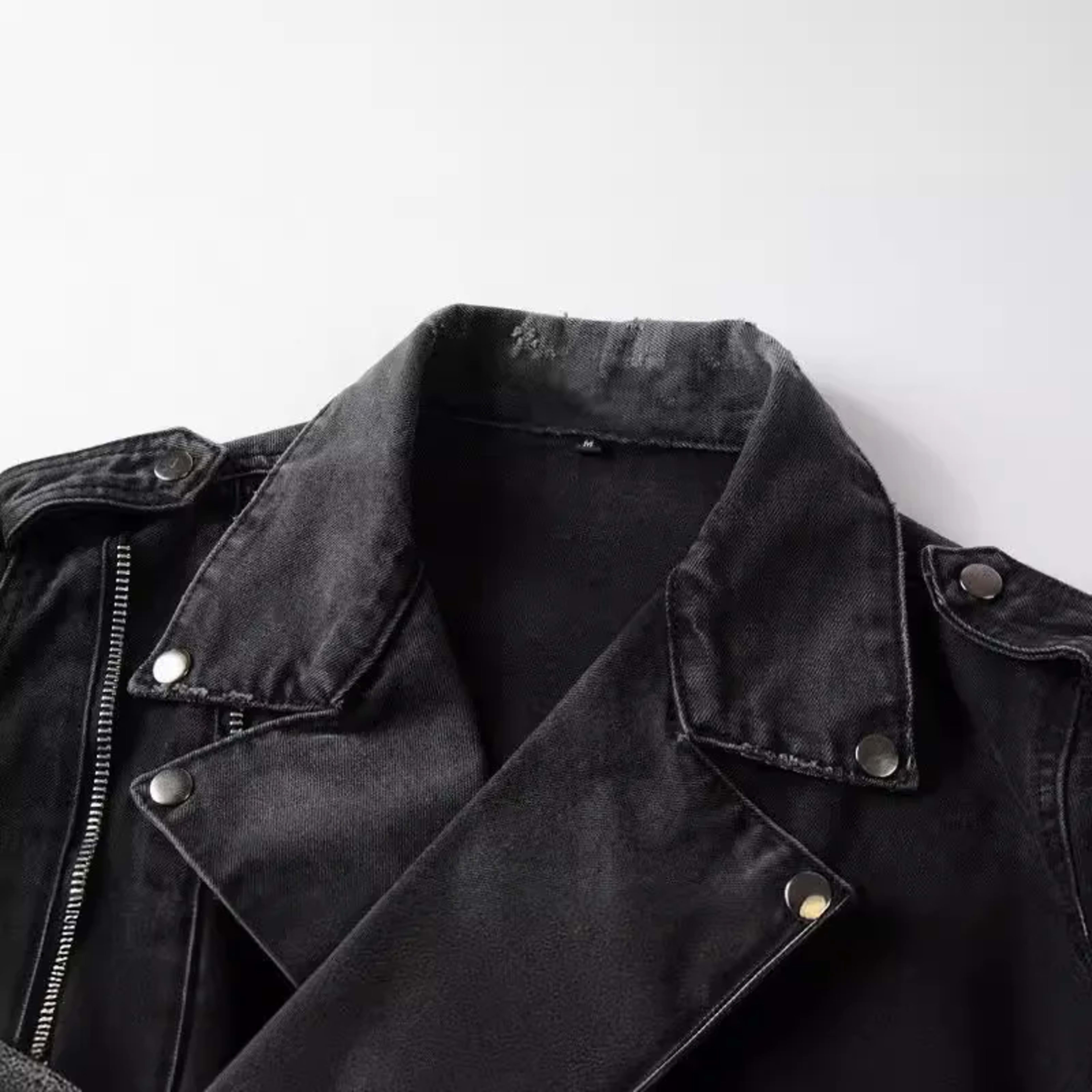 Men's Denim Jacket for Autumn and Winter. American Retro High Street Punk Style Fashionable Ripped Slim-fit Motorcycle J 2