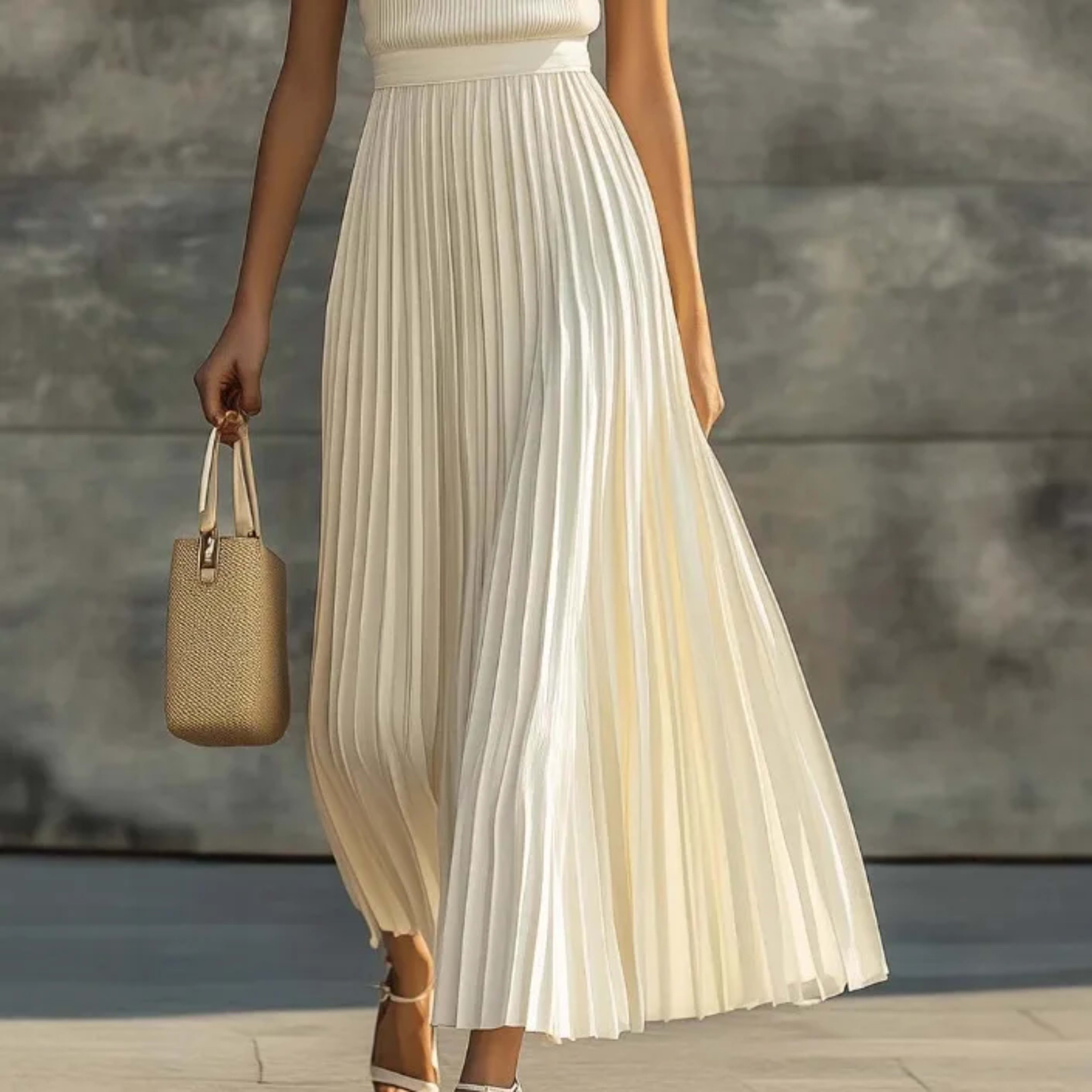 Women Dresses 2026 elegant casual comfortable cream-colored chiffon sleeveless pleated long dress women's clothing vesti 3