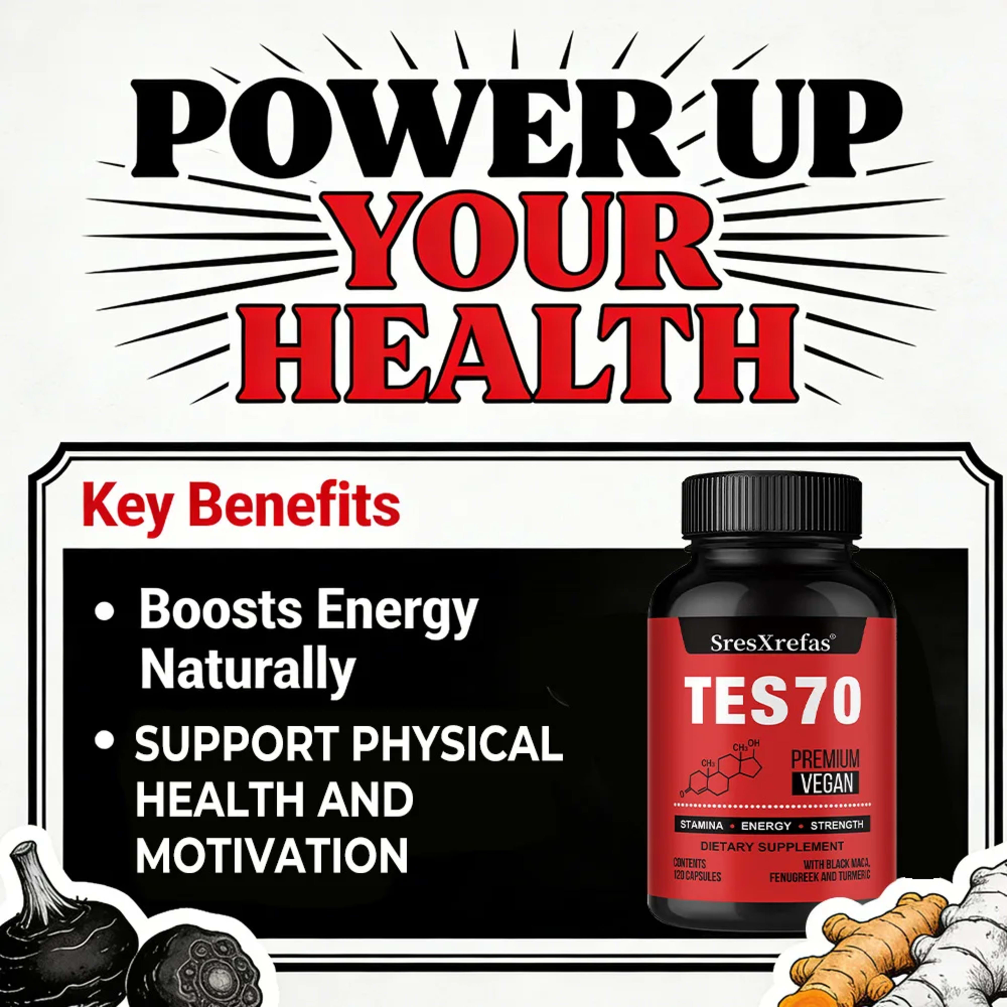 Fenugreek Supplement Capsules, with Turmeric, Black Maca, Endurance, Energy, Strength Support, Improves Mood, Overall He 6