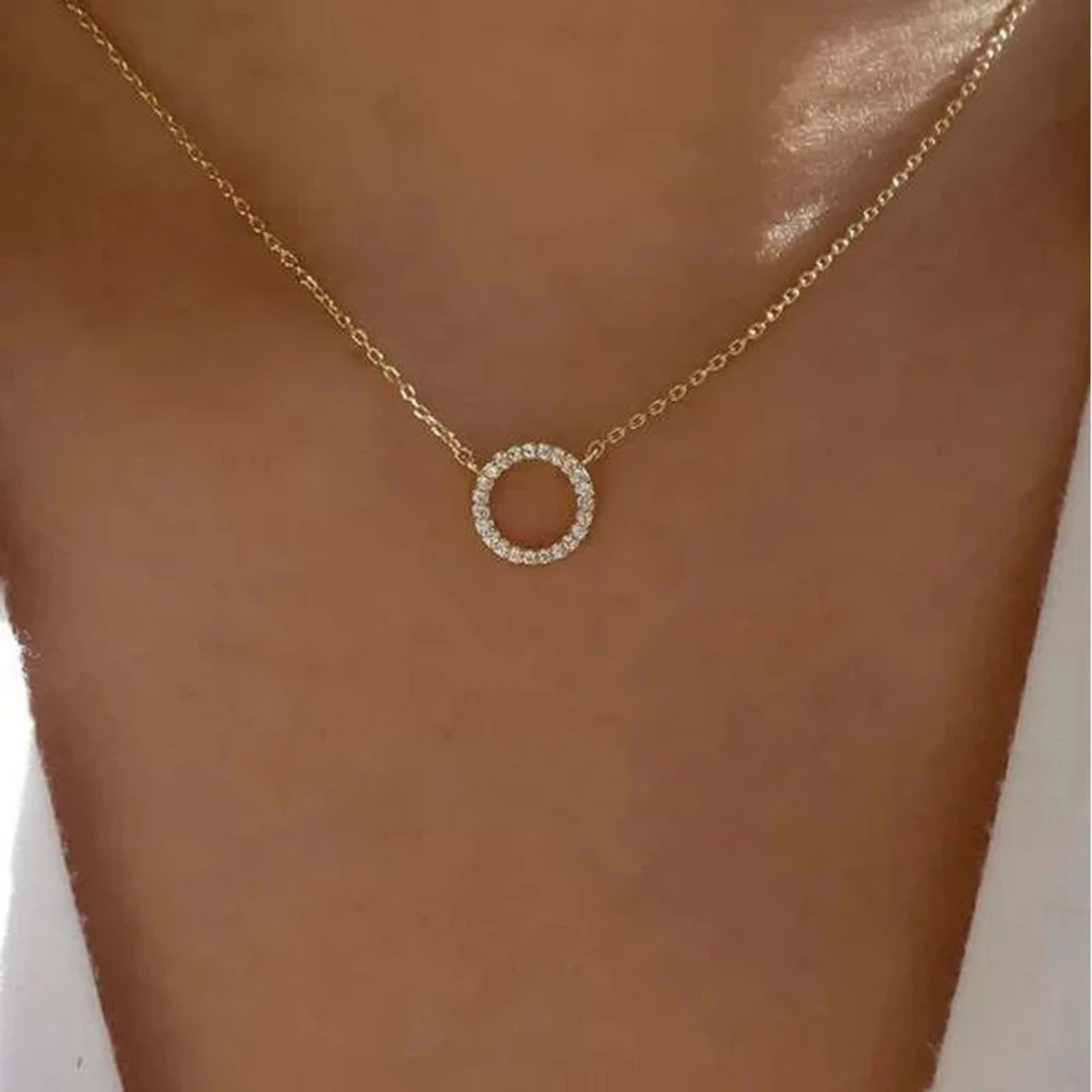 Fashion Trend Elegant Jewelry Simple Crystal Circle Pendant Necklace Golden Color Unquie Women Necklace Party Gift Whole 2
