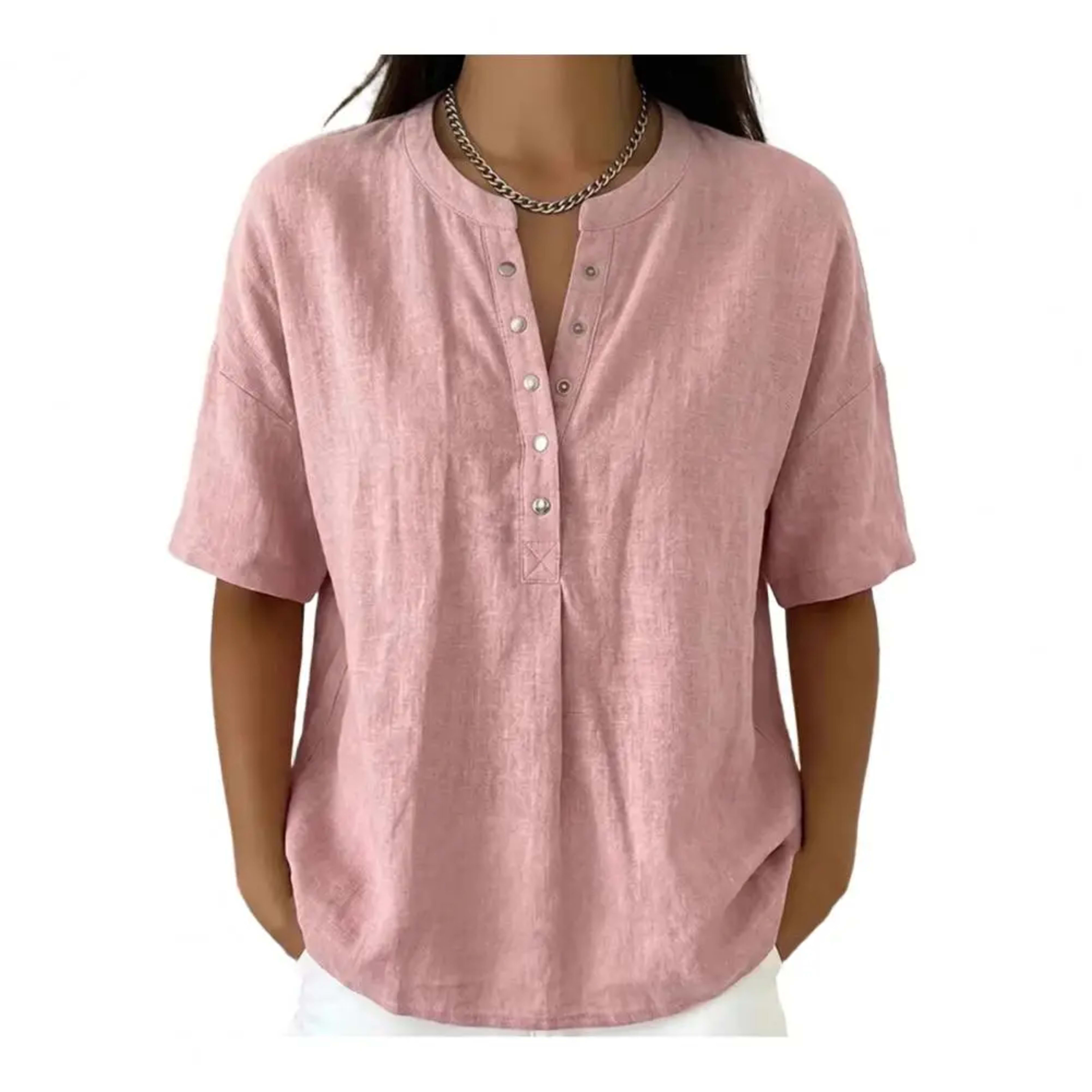 Women Tops Soft Comfortable Women Blouse Women’s V Neck Button Closure Top Short Sleeve Pullover Blouse Loose Fit Commut 10