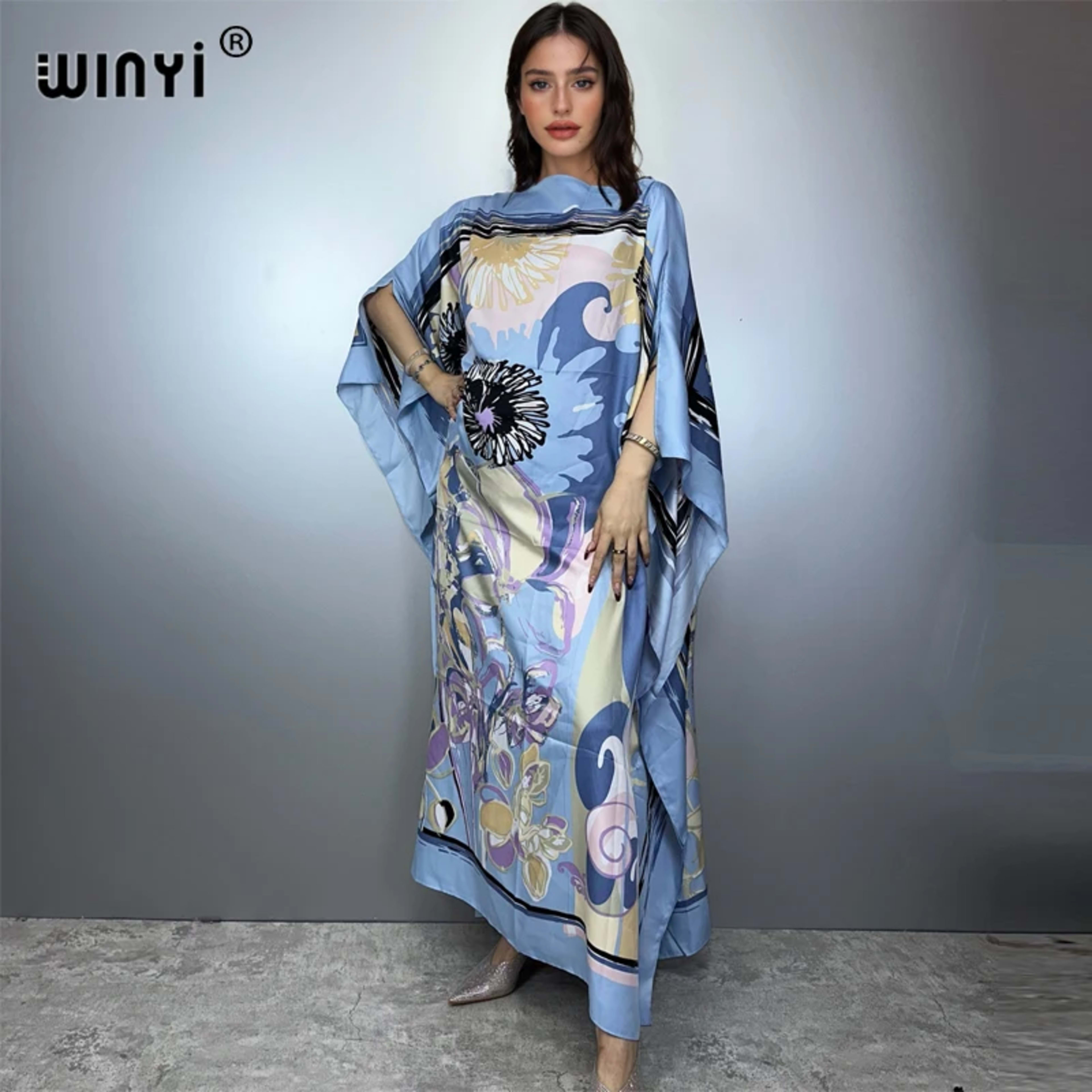 Printed Dresses For Women 2025 Fashion Design Loose Dress Batwing Maxi Long Femme Vestidos Summer Autumn Party Elegant D 1