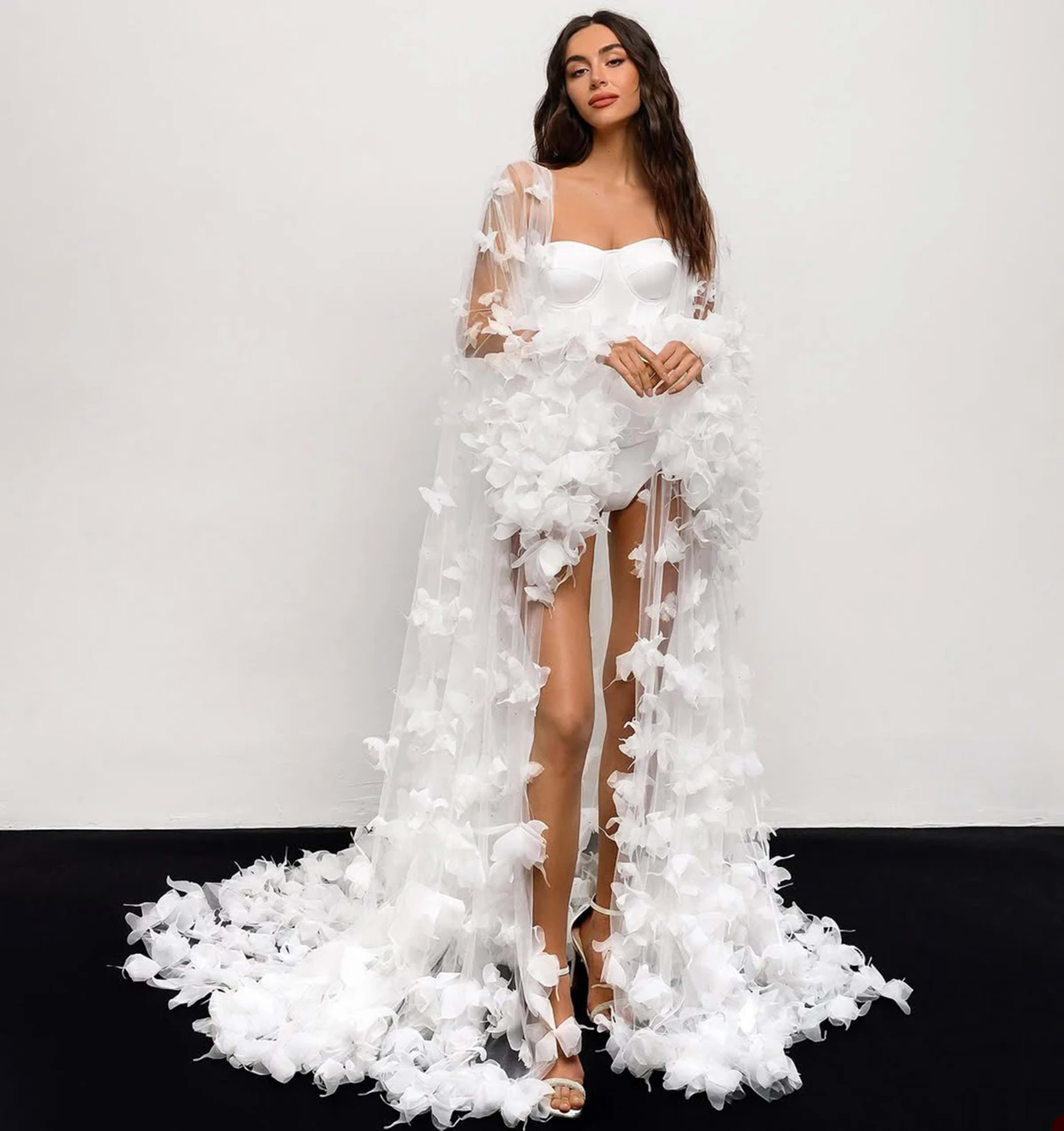 Modern Women Bathrobe Evening Dresses Nightgowns 3D Butterflies Loungewear Home Clothes Female Party Sleepwear Rayon Cus 5
