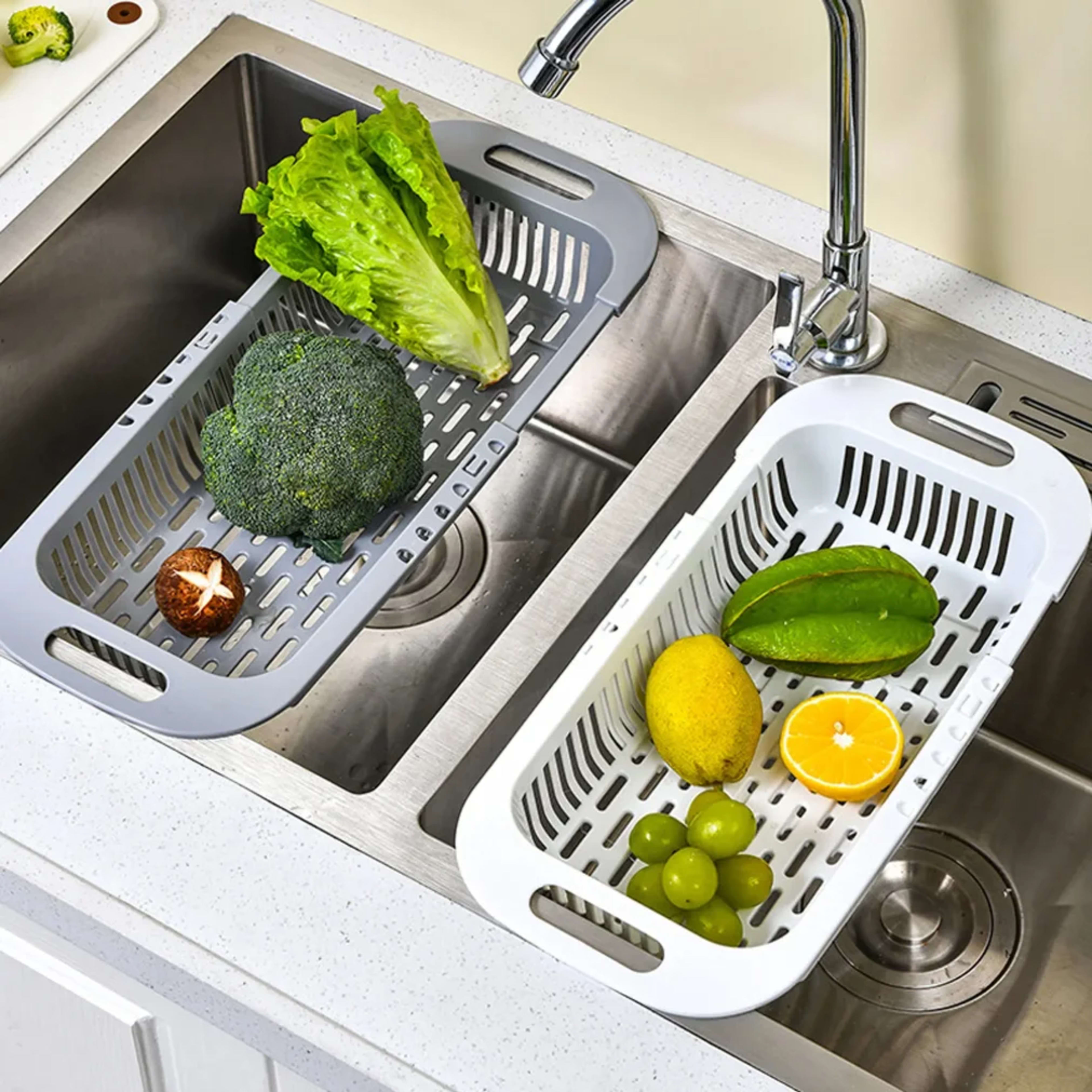 Kitchen Organizer Soap Sponge Holder Sink Rack Telescopic Drain Rack Adjustable Vegetable Drain Basket Kitchen Organizer