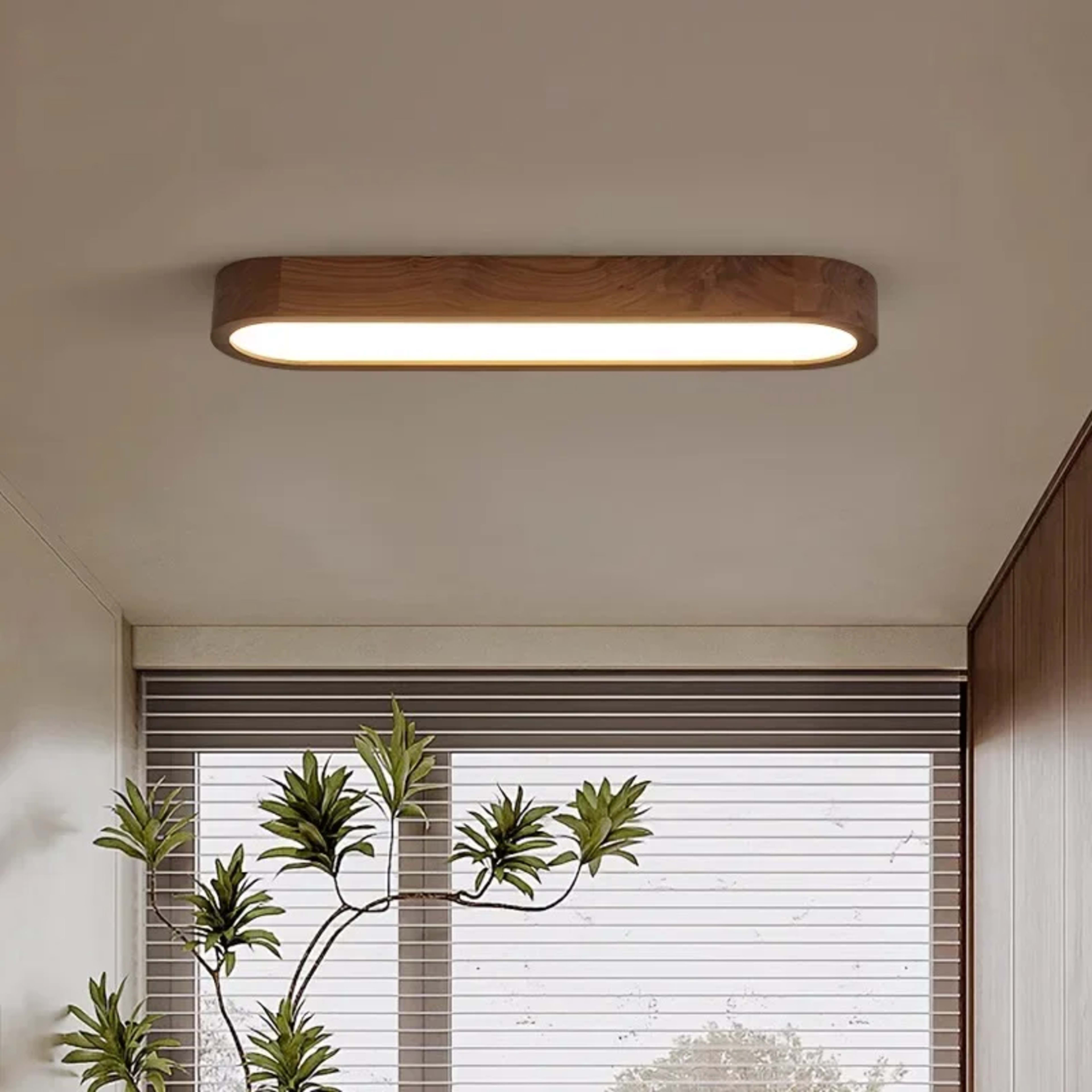 Modern LED Ceiling Lamp Wood Grain Linear Ceiling Light Fixture for Living Dining Room Bedroom 3