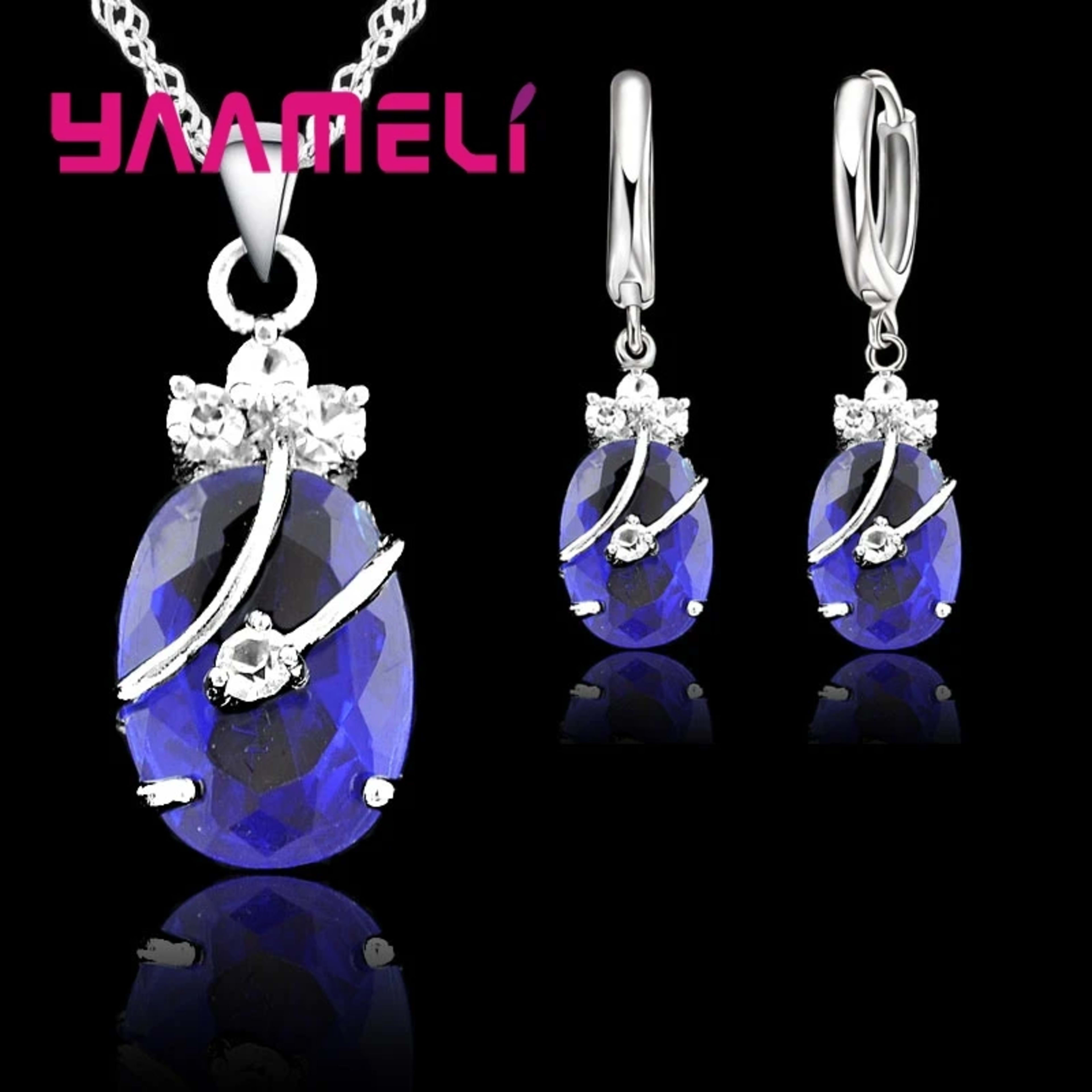 New Fashion Vintage Jewelry Sets For Women 925 Sterling Silver Crystal Stone Pendant Charms Wedding Necklace Hoop Earrin 2