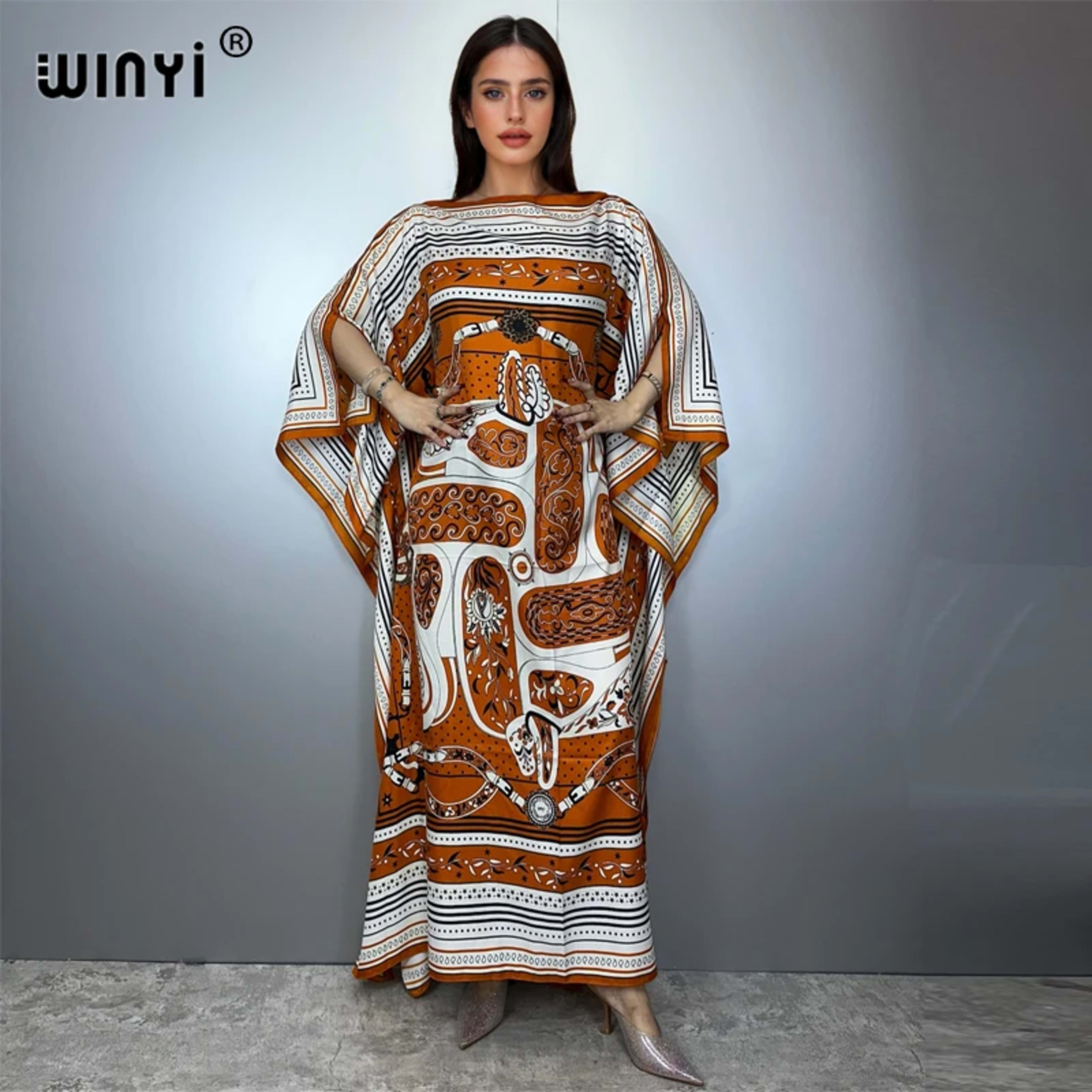 Printed Dresses For Women 2025 Fashion Design Loose Dress Batwing Maxi Long Femme Vestidos Summer Autumn Party Elegant D 3