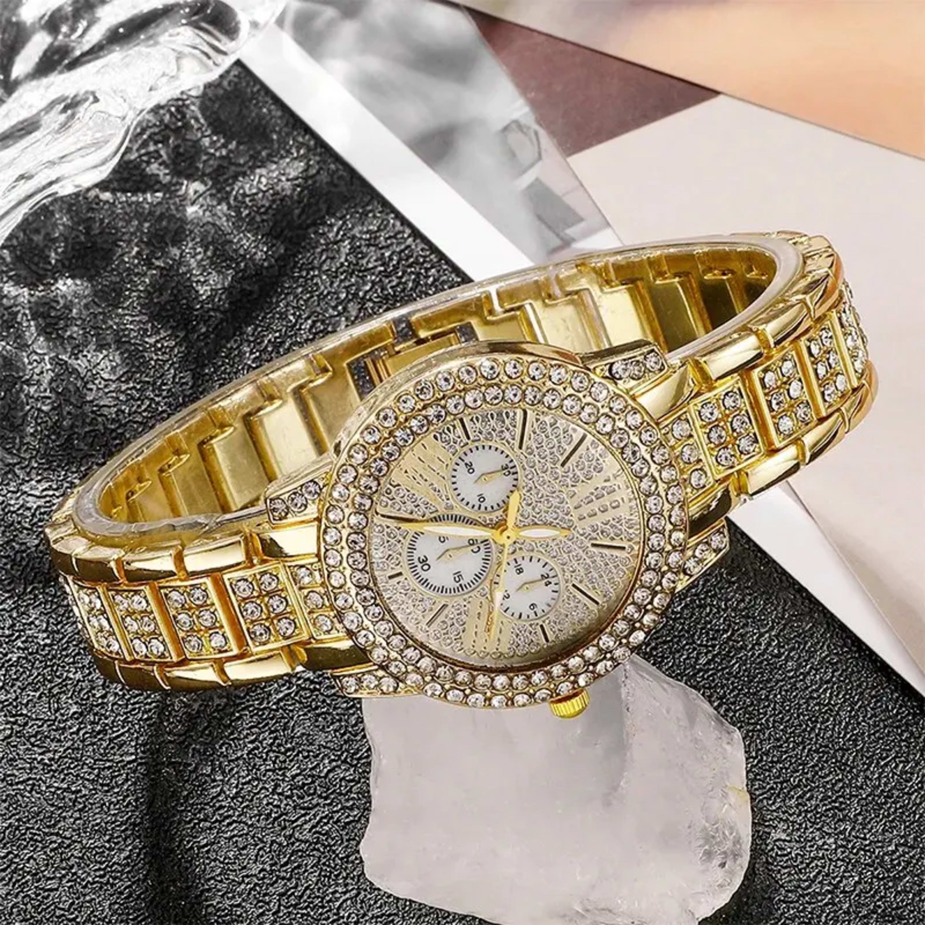 Women's Quartz Watch Gold Luxury Women Ring Necklace Earring Rhinestone Fashion Wristwatch Casual Ladies Watches Jewelry 6
