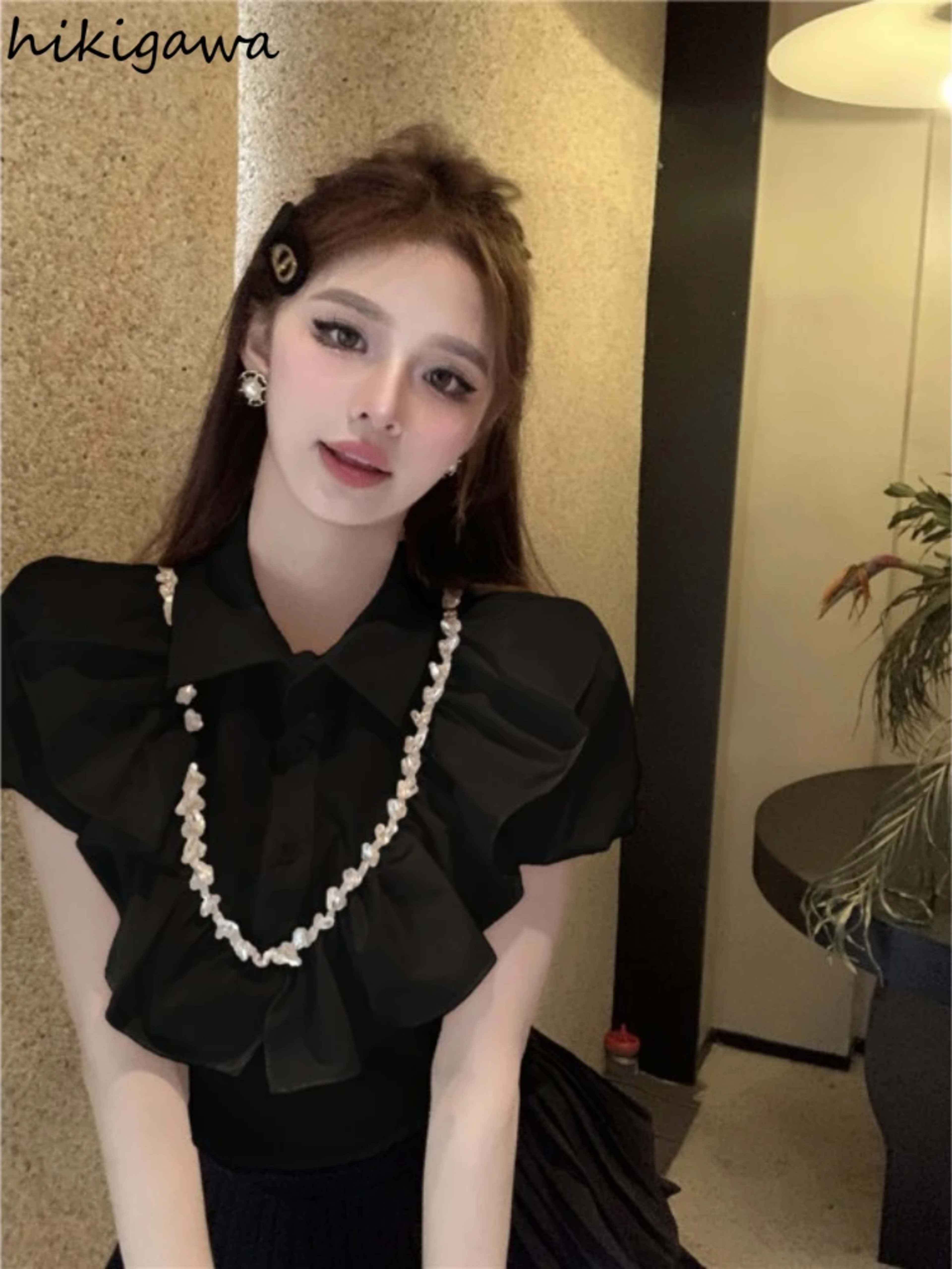 White Women Blouses 2025 Blusas Mujer De Moda Puff Sleeve Slim Fit Heavy Diamond Crop Tops Ruffles Sweet Summer Blouse S 3