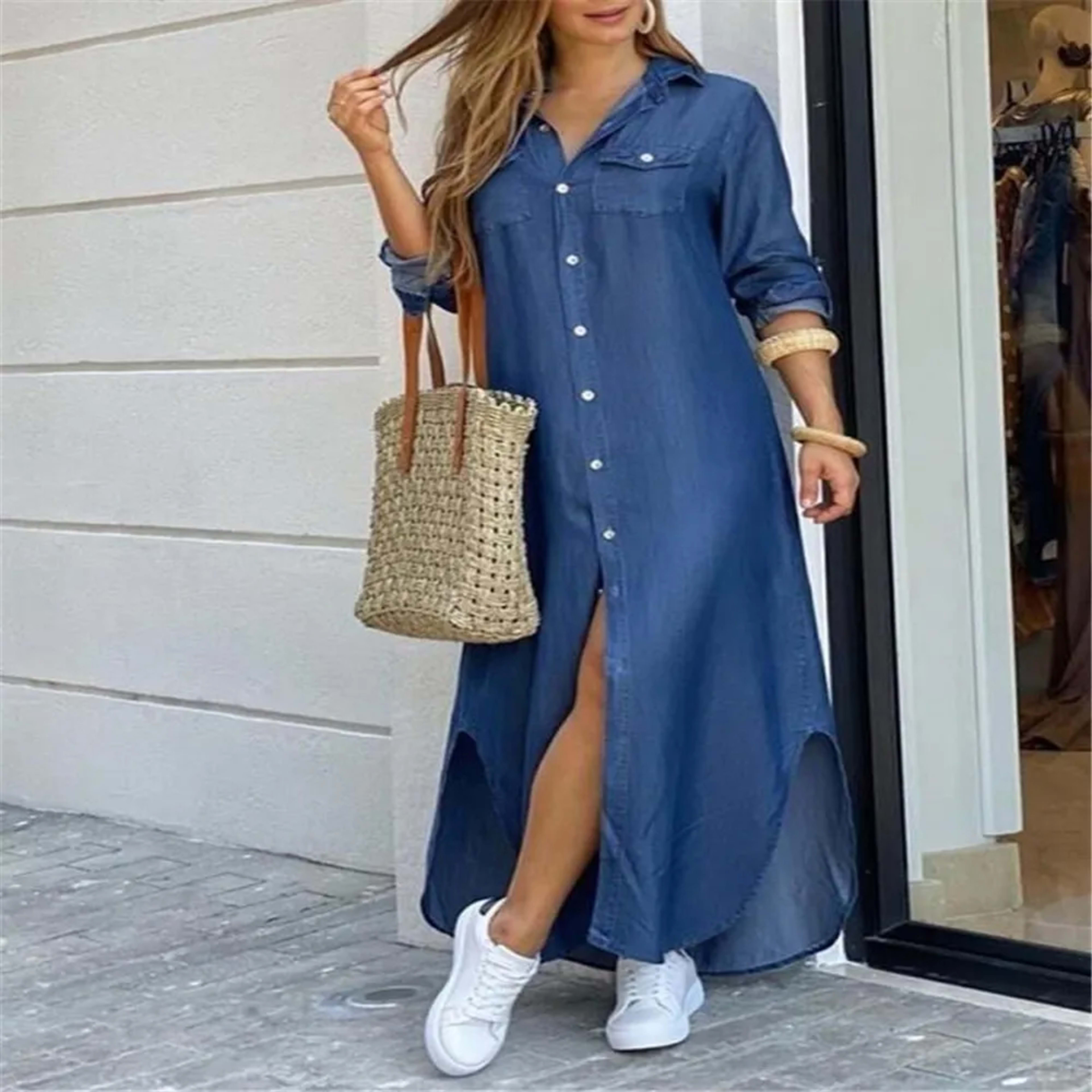 Women Dresses 2026 new fashion sexy single-breasted long dress loose lapel spring autumn women's clothing vestidoes 16