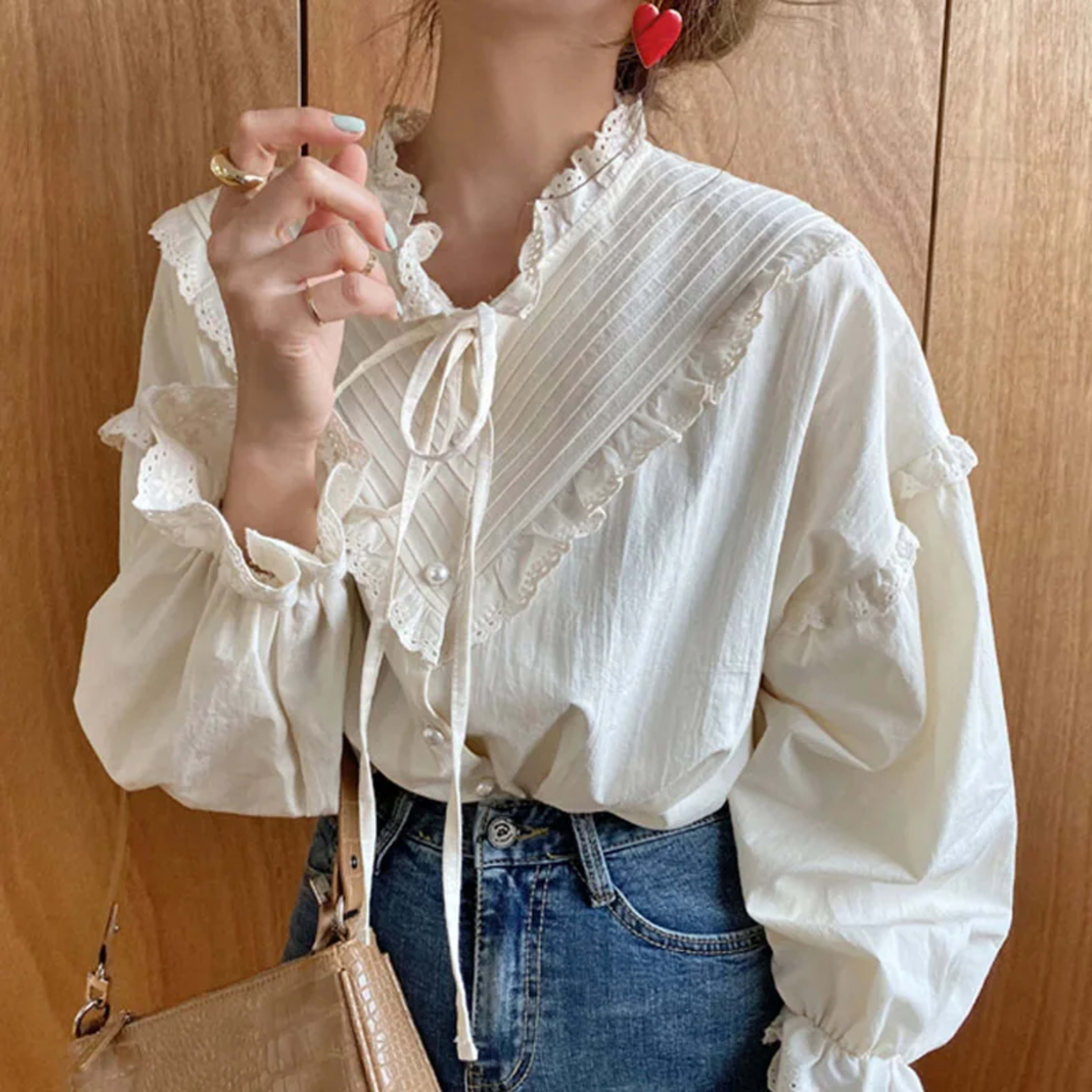 Blusas Mujer De Moda 2023 Casual Women Shirt Spring Loose Vintage Tops Korean Style Long Lantern Sleeve Women Blouse Ele 3