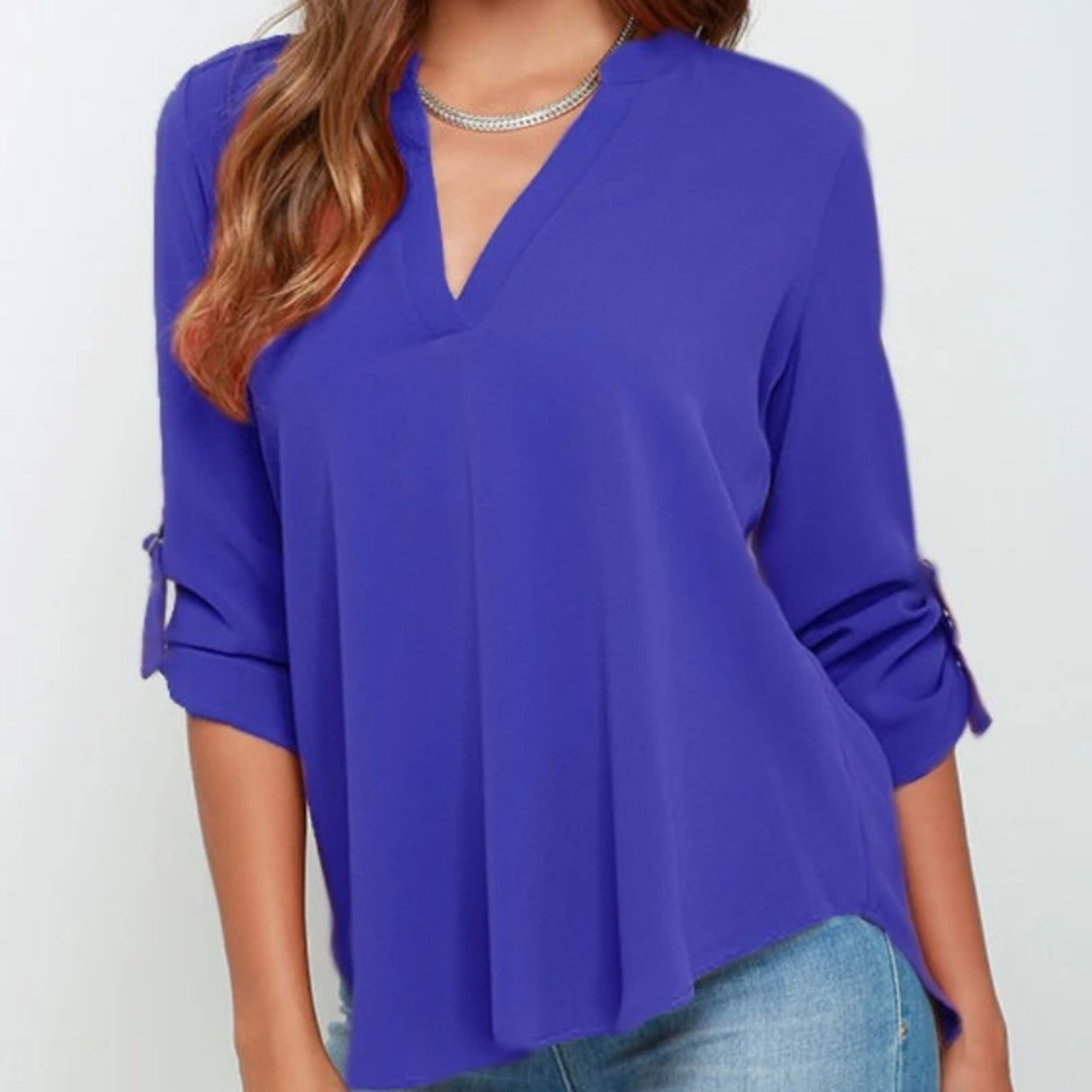 Women Tops Blouses Long Sleeve  V-Neck Chiffon Blouse office work Shirt 7
