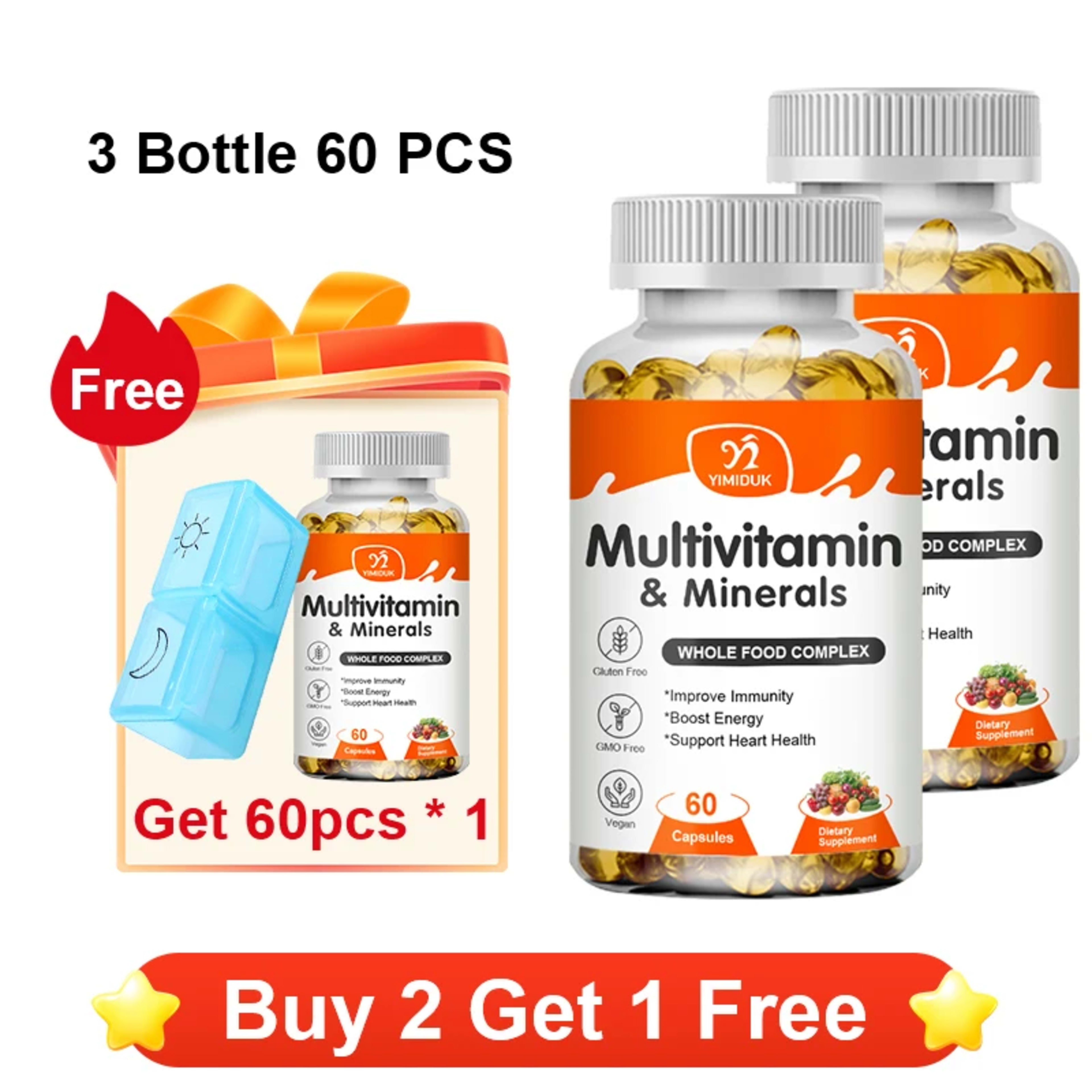 Multivitamin & Minerals Supplement,with Probiotics, Supports Digestive Health, Immunity, Heart Function, Energy & Antiox 10