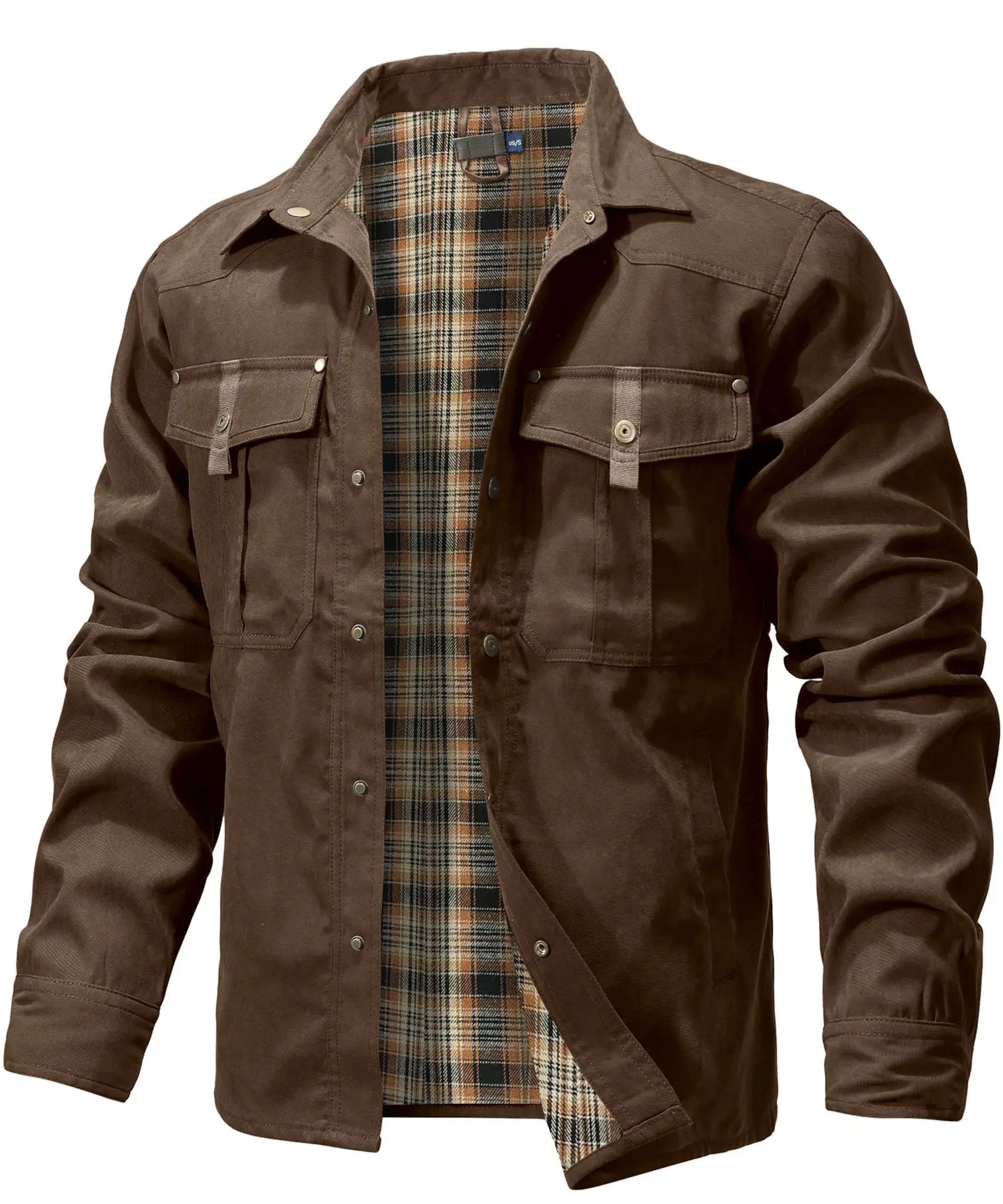 Men's Jackets Spring Flannel Lined Shirt Coat Shacket Casual Snap Button Overshirt Western Cowboy Style High Quality Top 8
