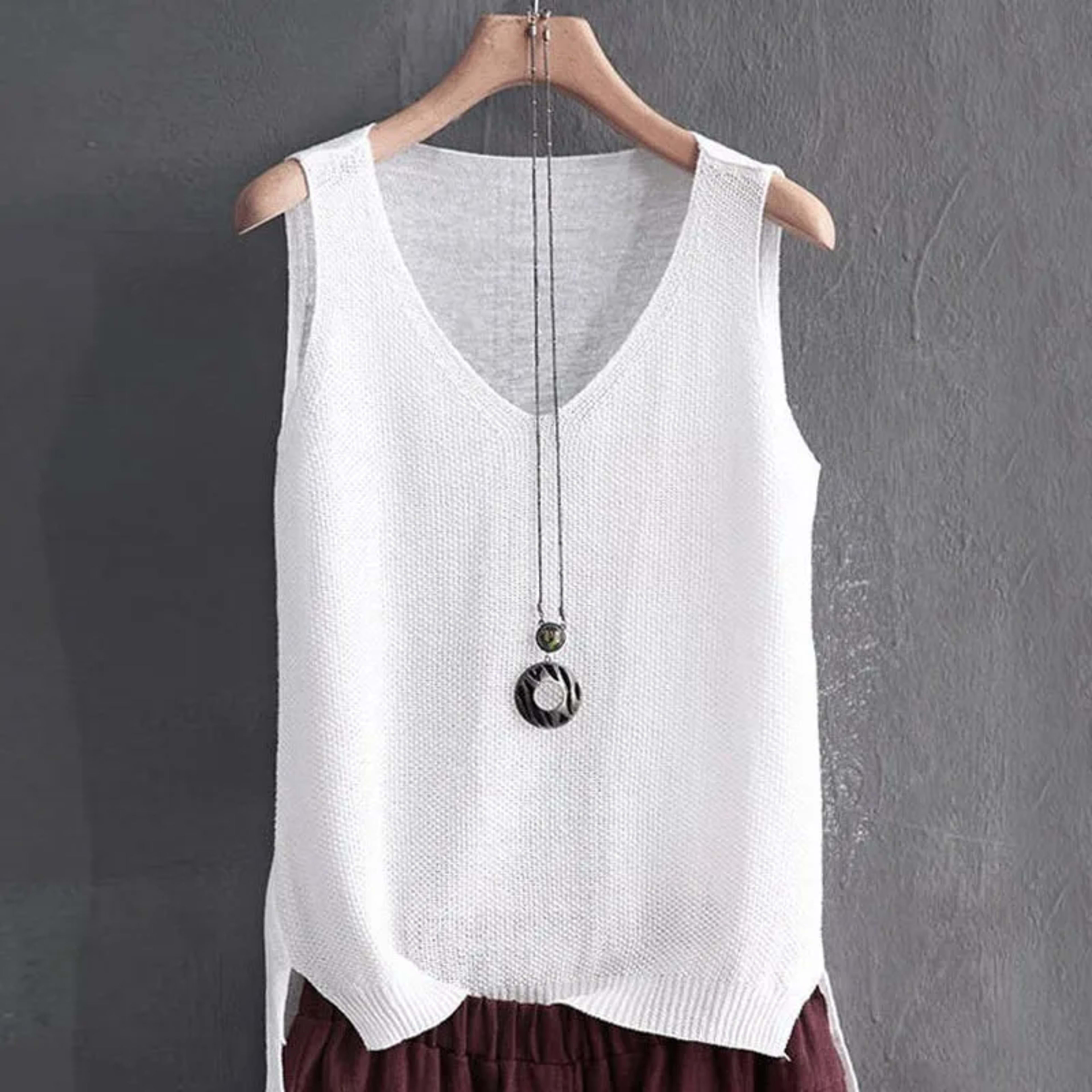 Blusas Mujer De Moda 2024 Blouse Women Summer Sleeveless Knitted Blouse Shirt Women Clothes V-neck Blouse Women Tops Shi 5