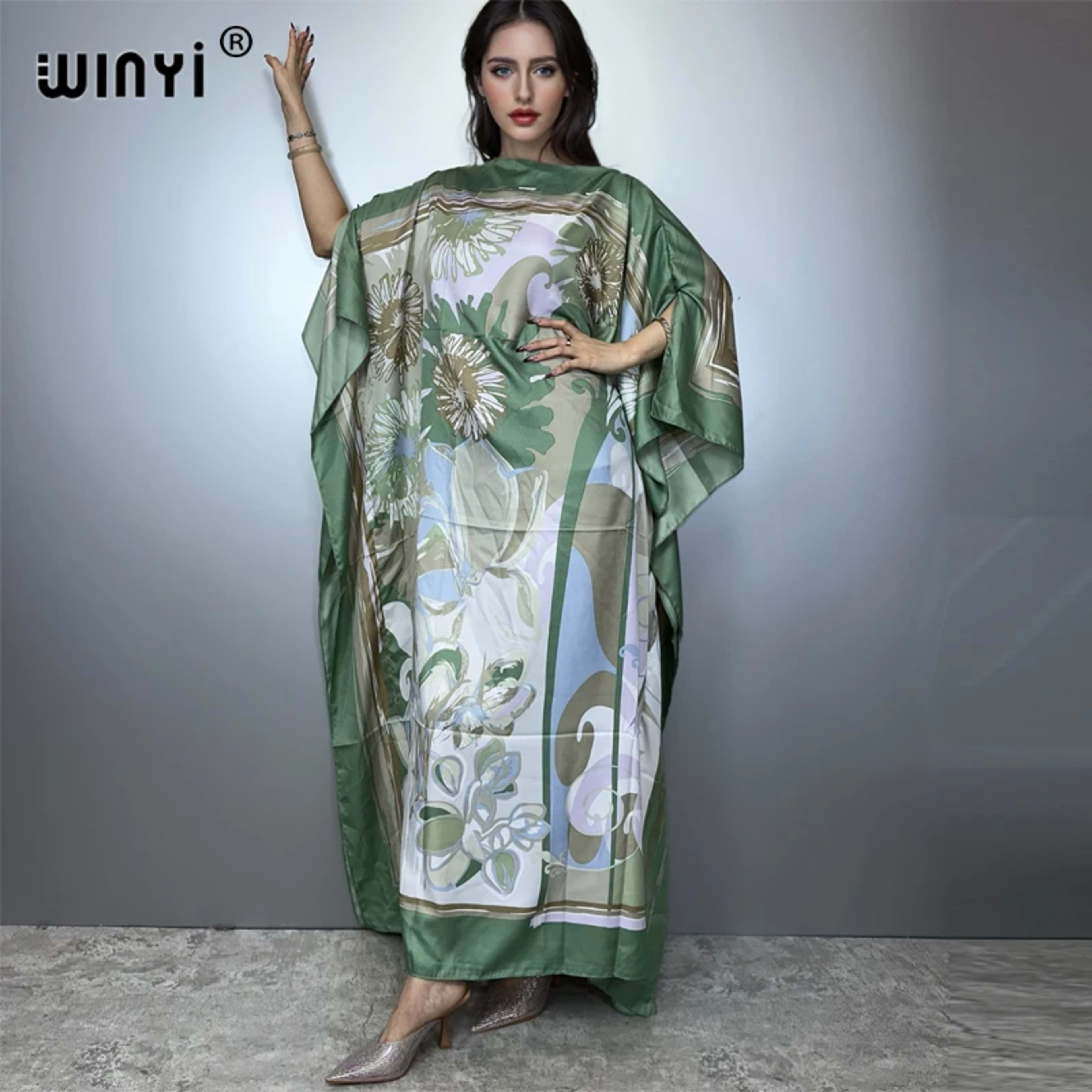 Printed Dresses For Women 2025 Fashion Design Loose Dress Batwing Maxi Long Femme Vestidos Summer Autumn Party Elegant D 8