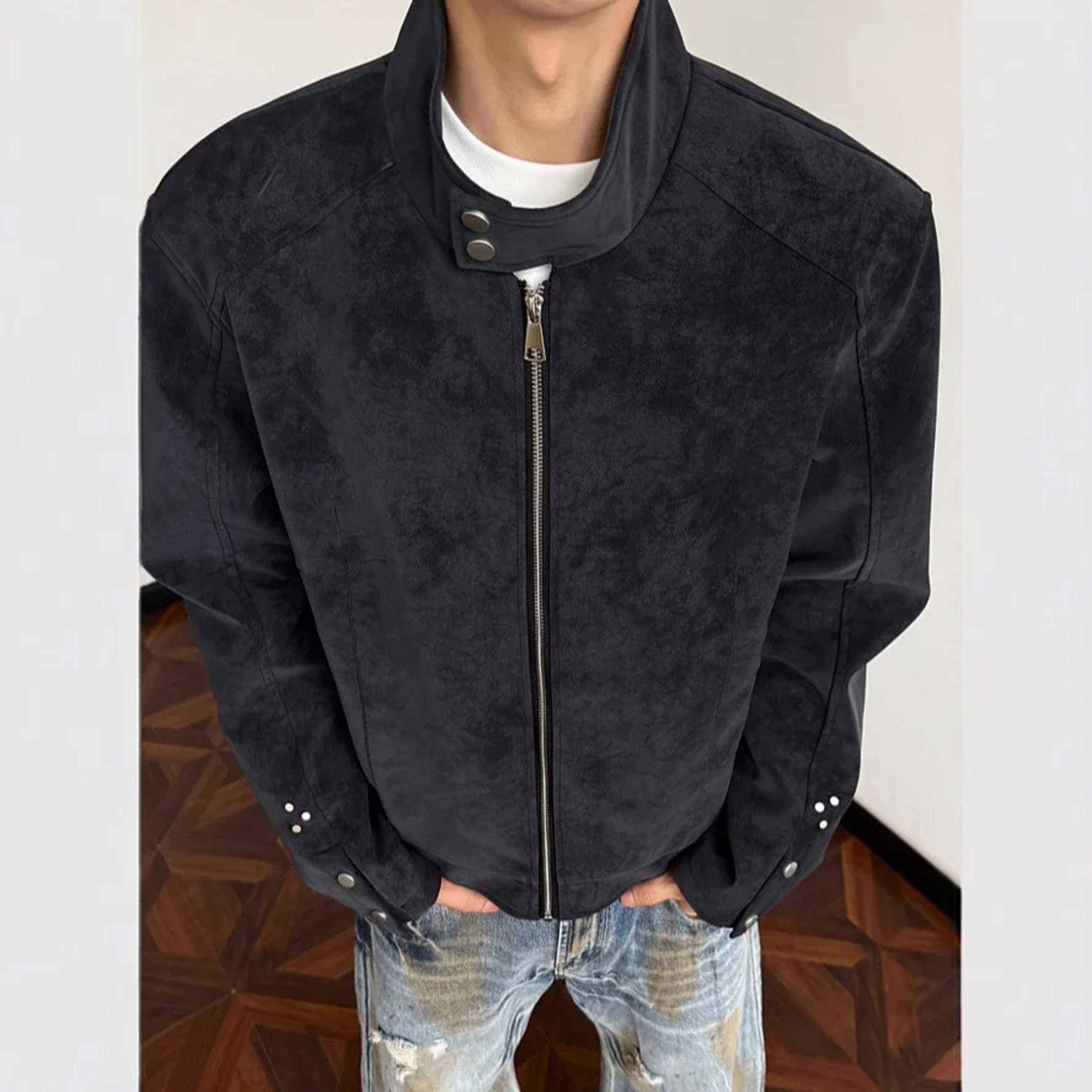 Man Short Jacket 2025 Autumn Motorcycle Jacket Retro Suede Jacket Unisex Oversized Couples' Camel Tone Streetwear Coat 6