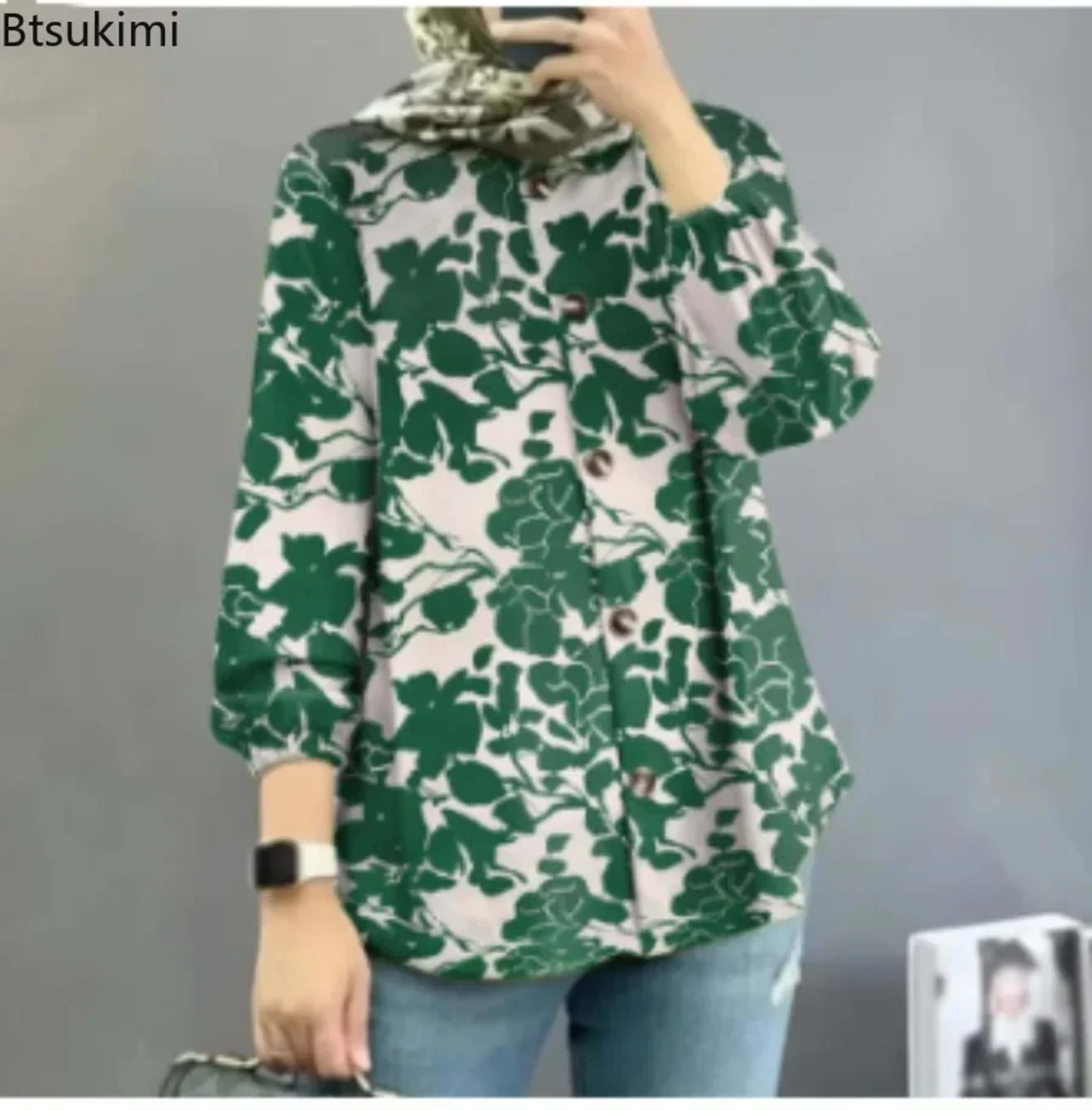 2026 Women Bohemian Blouse Vintage Floral Print Long Sleeve Lace-up Shirt Tops Casual Fashion Muslim Abaya Holiday Blusa 4