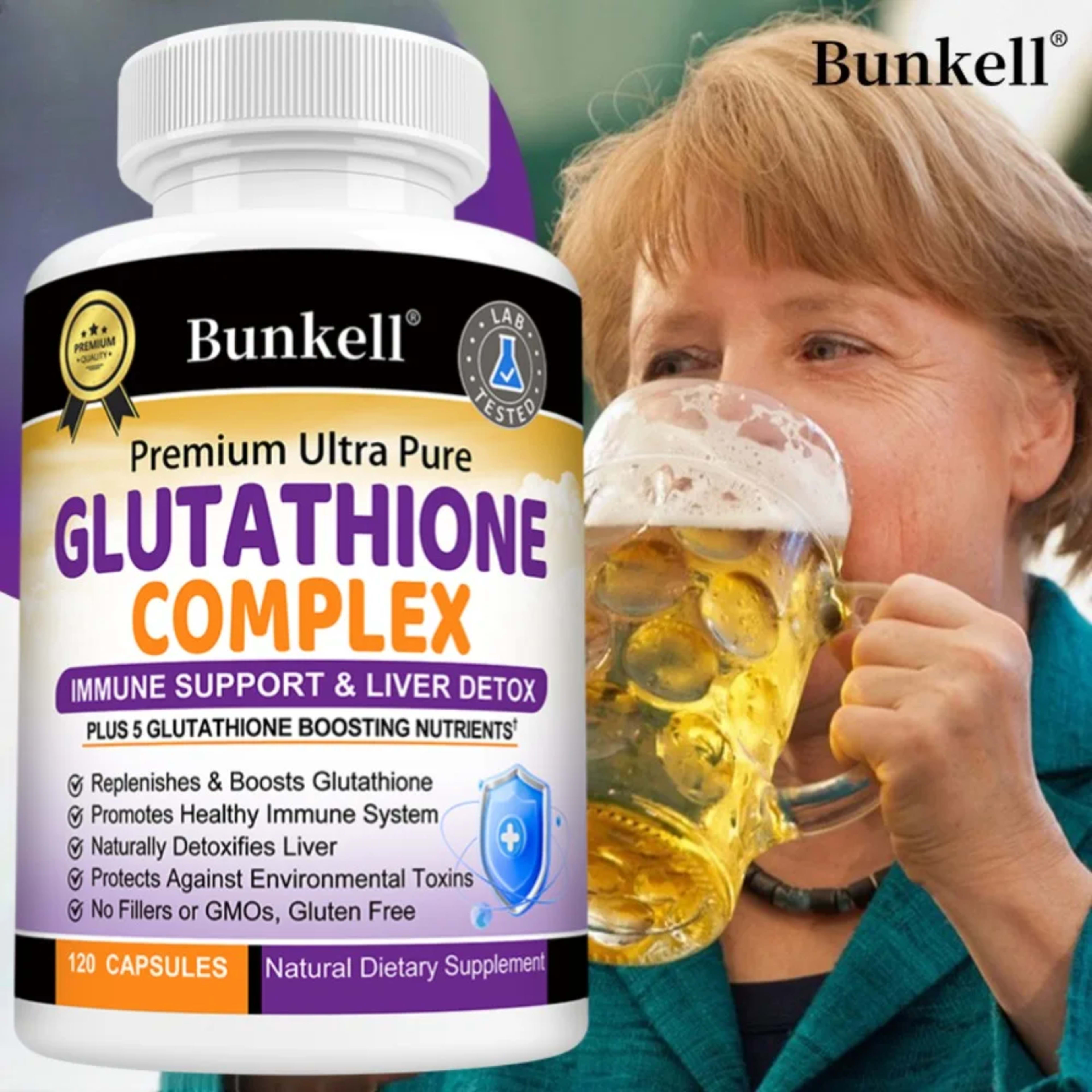Glutathione Supplement 500mg - Liver Detox with Quercetin, Vitamin C, Milk Thistle, Immune Support, Enhanced Immunity He 1