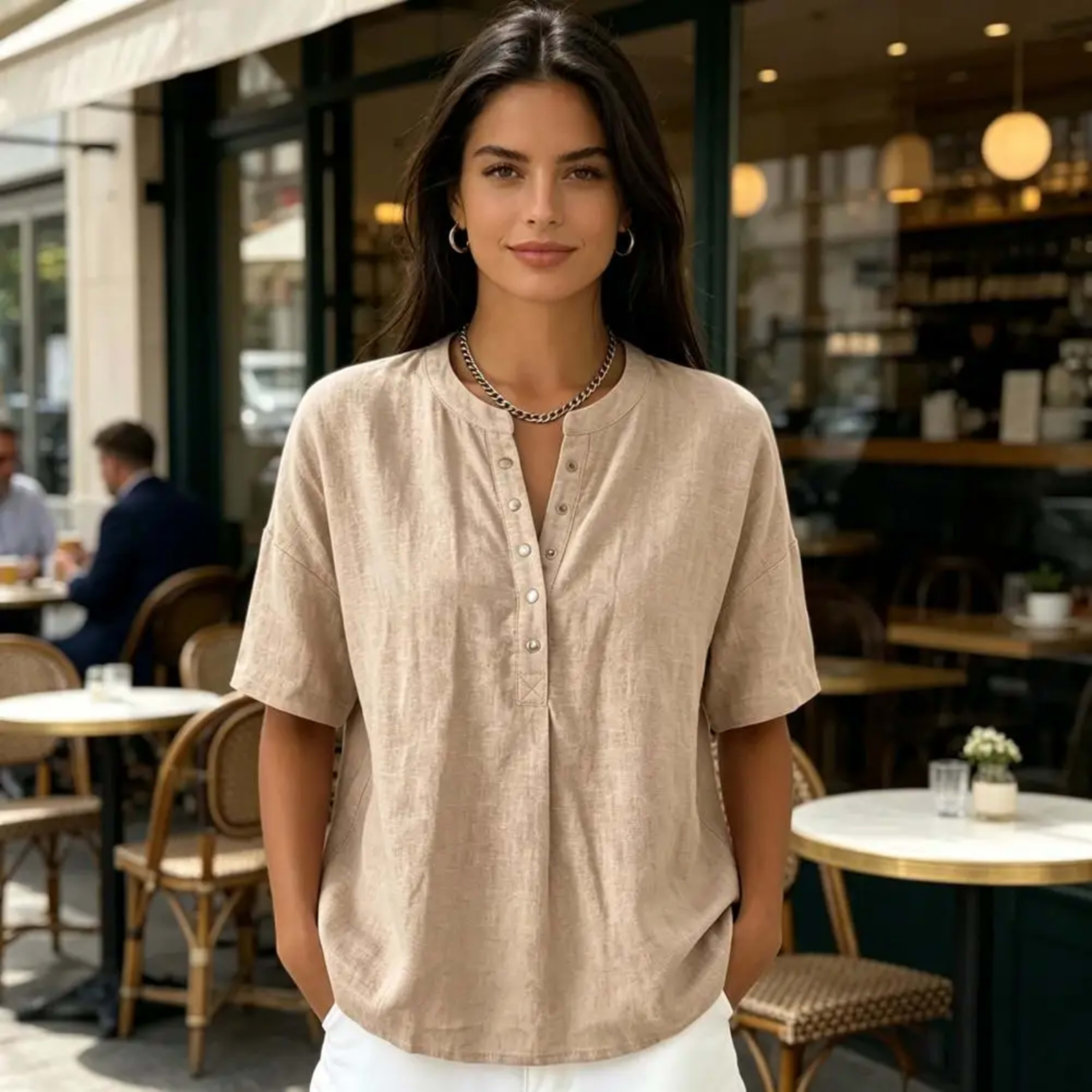 Women Tops Soft Comfortable Women Blouse Women’s V Neck Button Closure Top Short Sleeve Pullover Blouse Loose Fit Commut 5