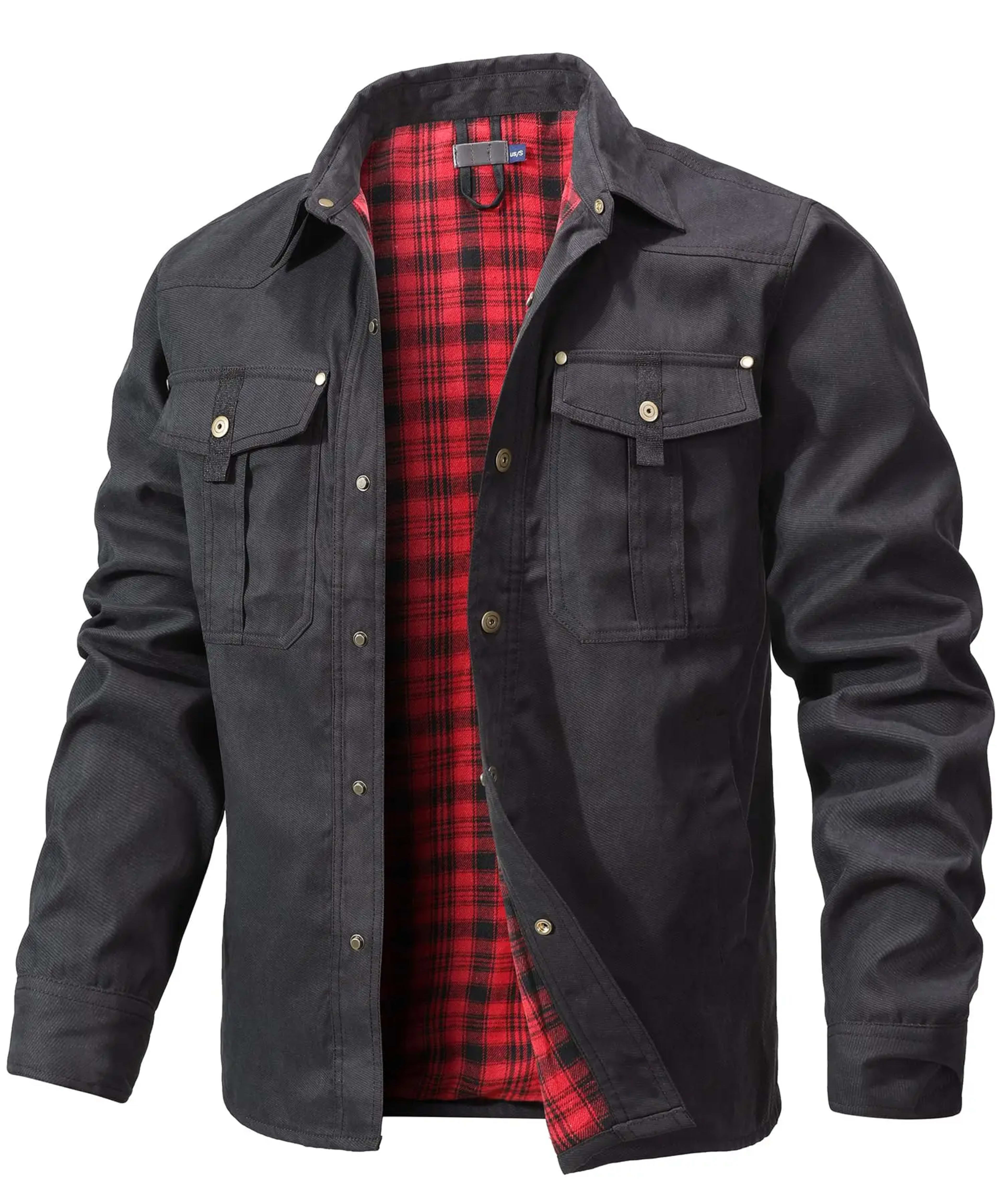 Men's Jackets Spring Flannel Lined Shirt Coat Shacket Casual Snap Button Overshirt Western Cowboy Style High Quality Top 11