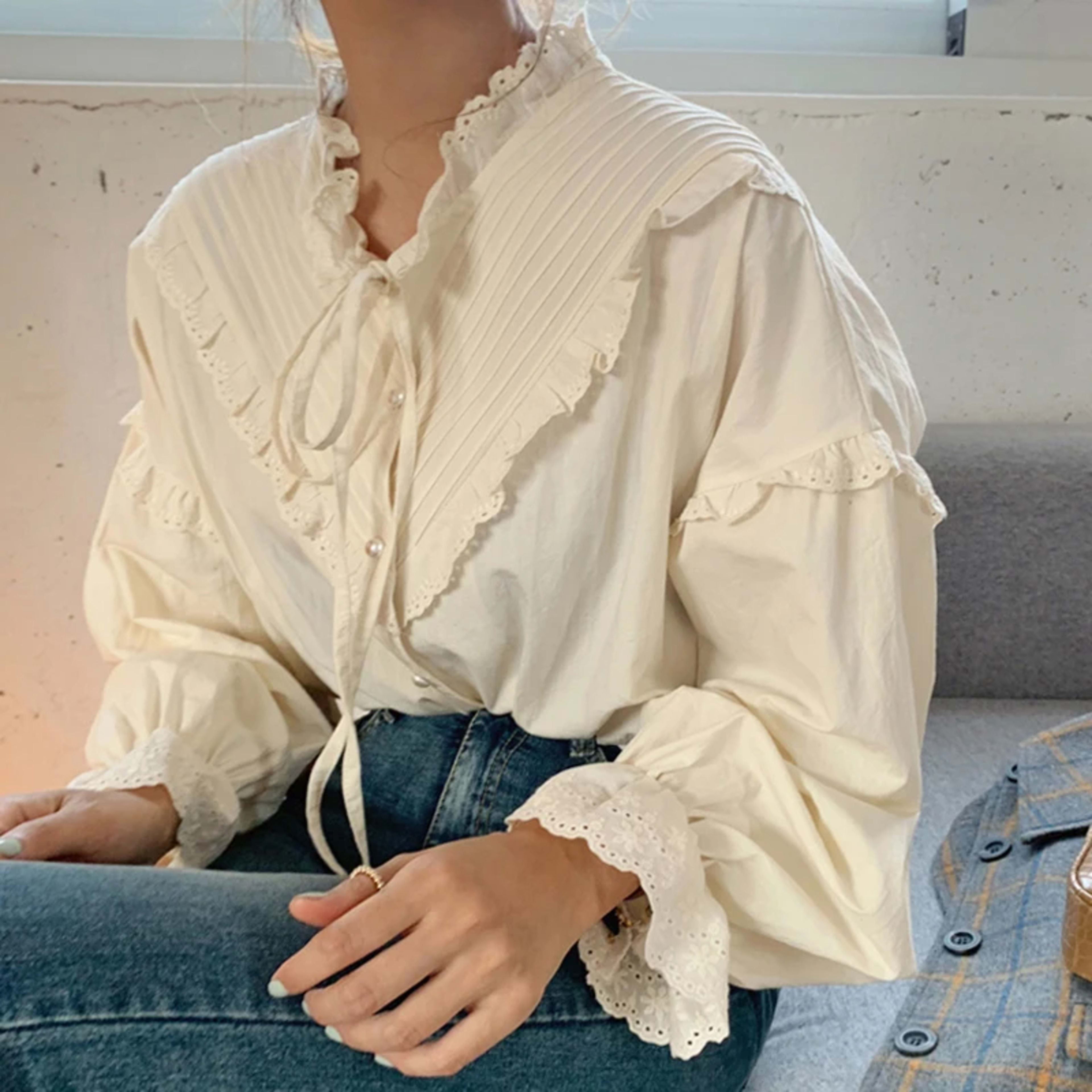 Blusas Mujer De Moda 2023 Casual Women Shirt Spring Loose Vintage Tops Korean Style Long Lantern Sleeve Women Blouse Ele