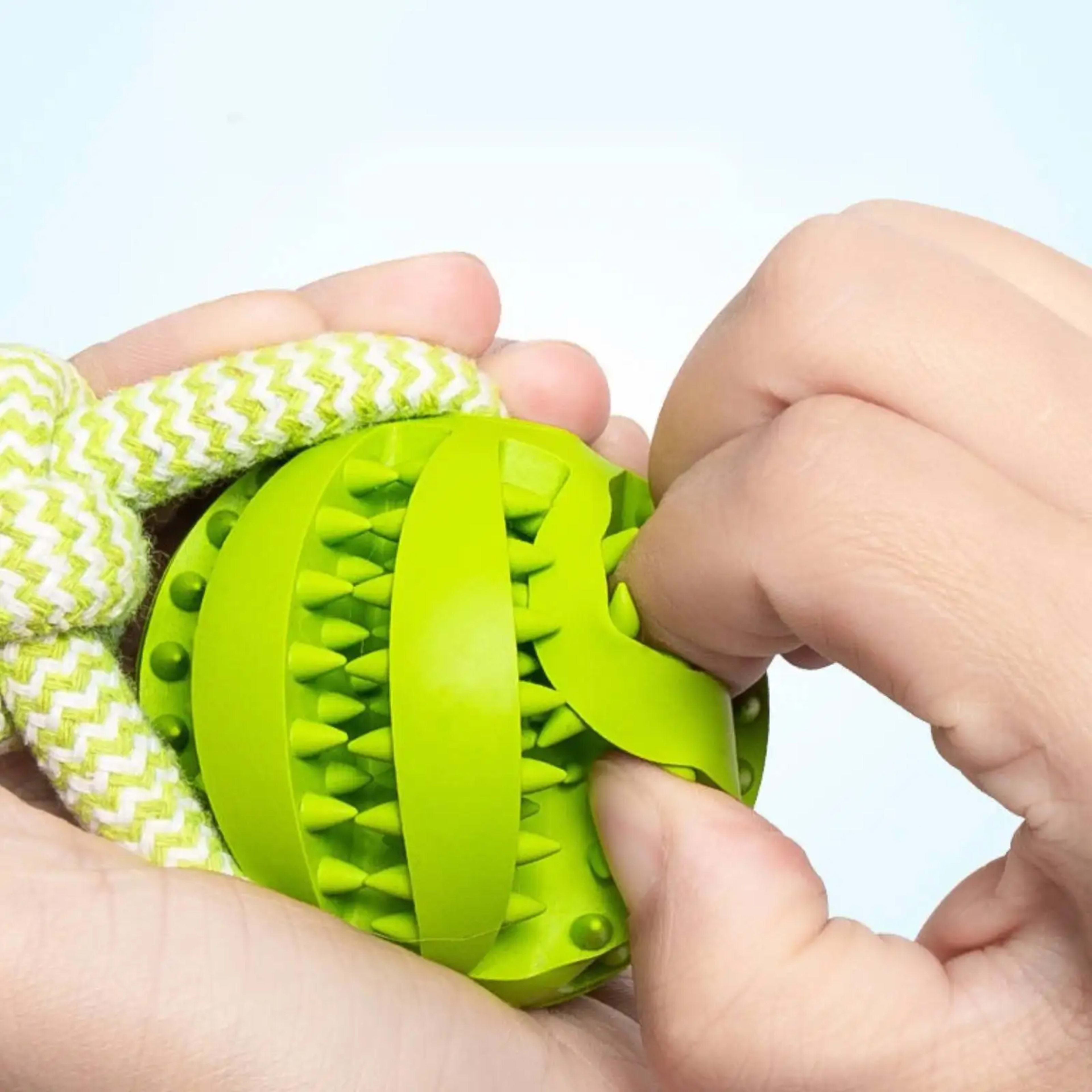 Pet Toy for Dogs, Durable Cotton Rope Hand-Held Treat-Dispensing Ball, Teeth-Cleaning and Training Interactive Puzzle To 2