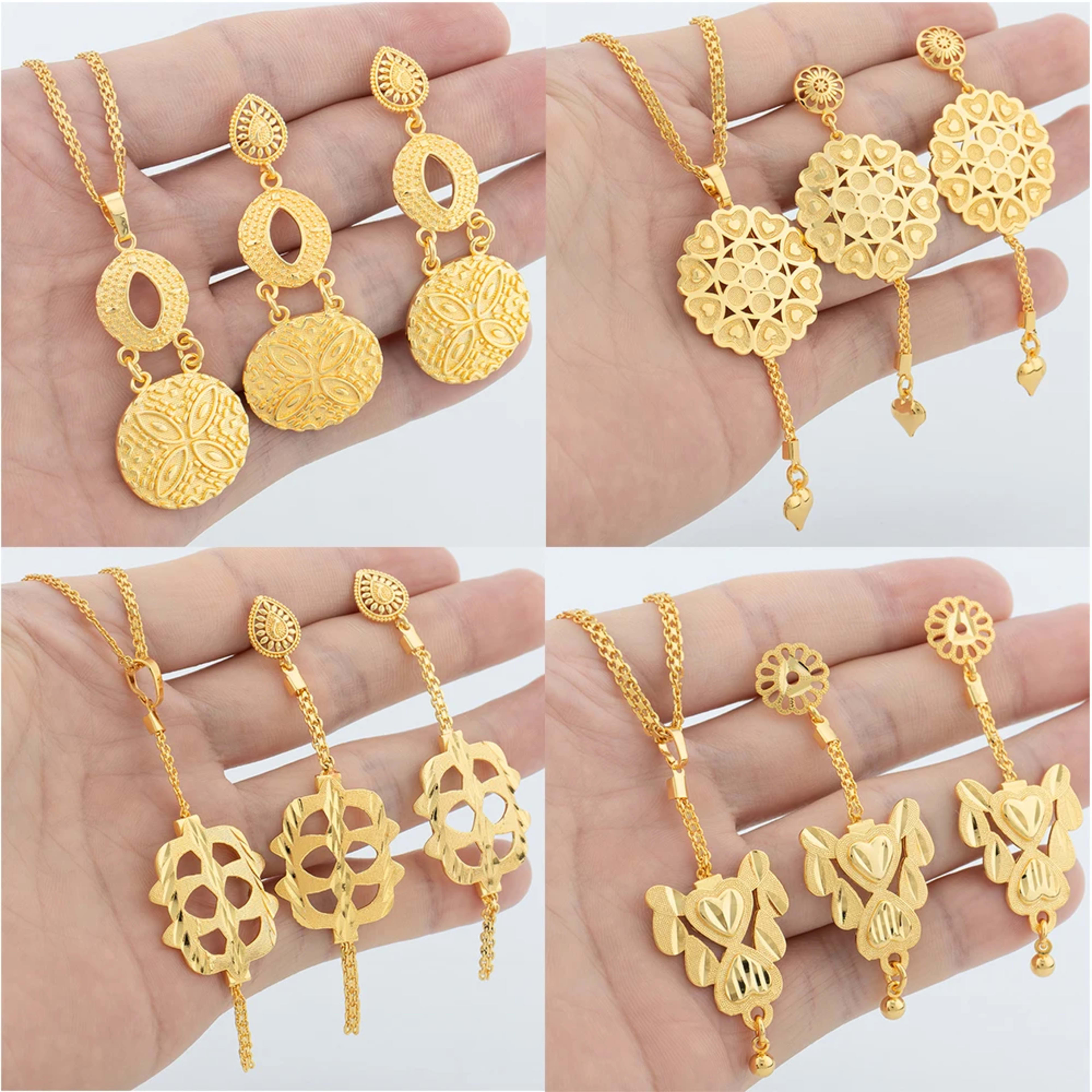 4Sets Jewelry Set For Women Geometry Pendant 40cm Necklace Gold Color Drop Earrings Daily Wear Fashion Wedding Jewelry A 1