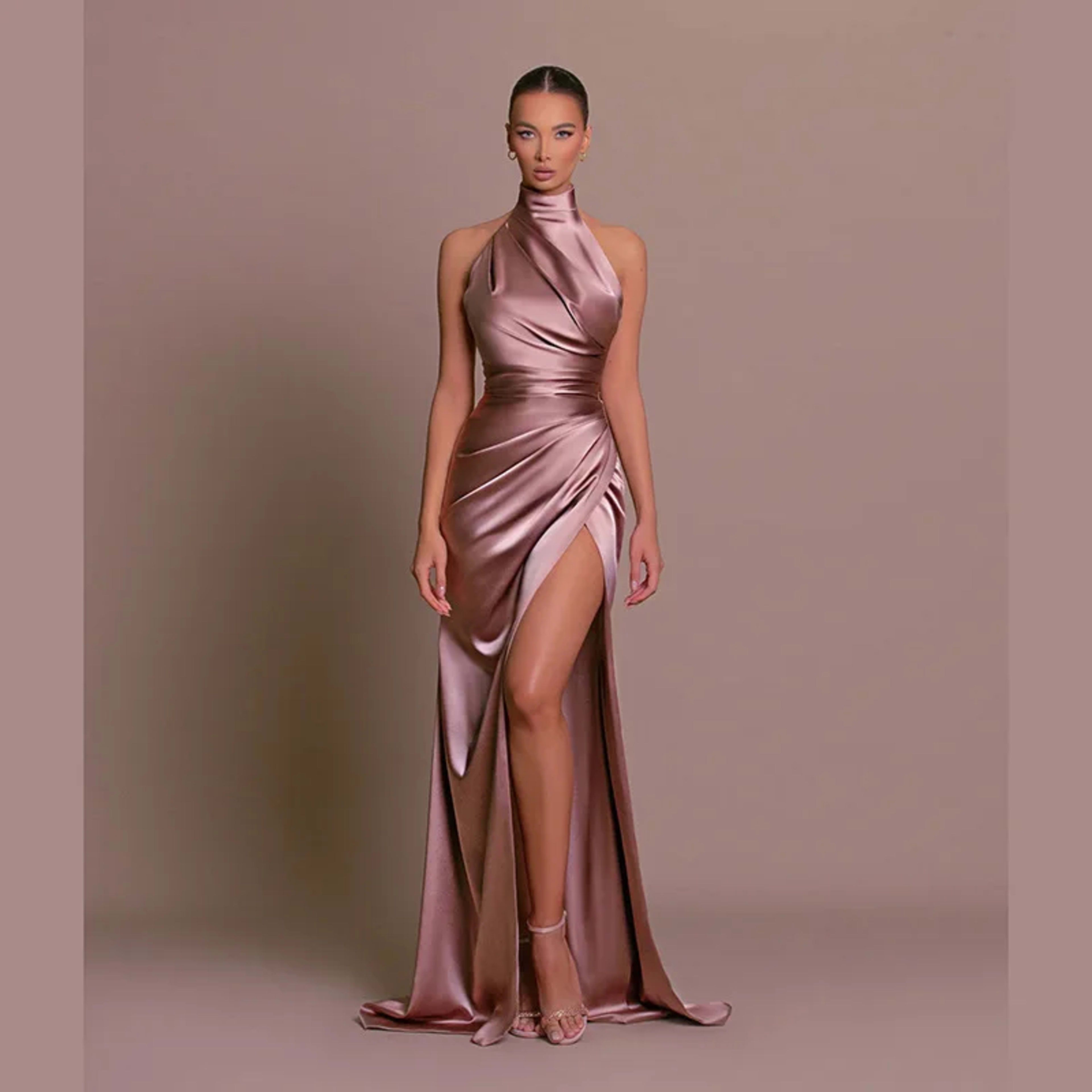 Women Dress Elegant Long Dresses Party Night Dress Women Dresses Woman Female Stand Collar Hanging Neck Sexy Slim Fit Sl 3