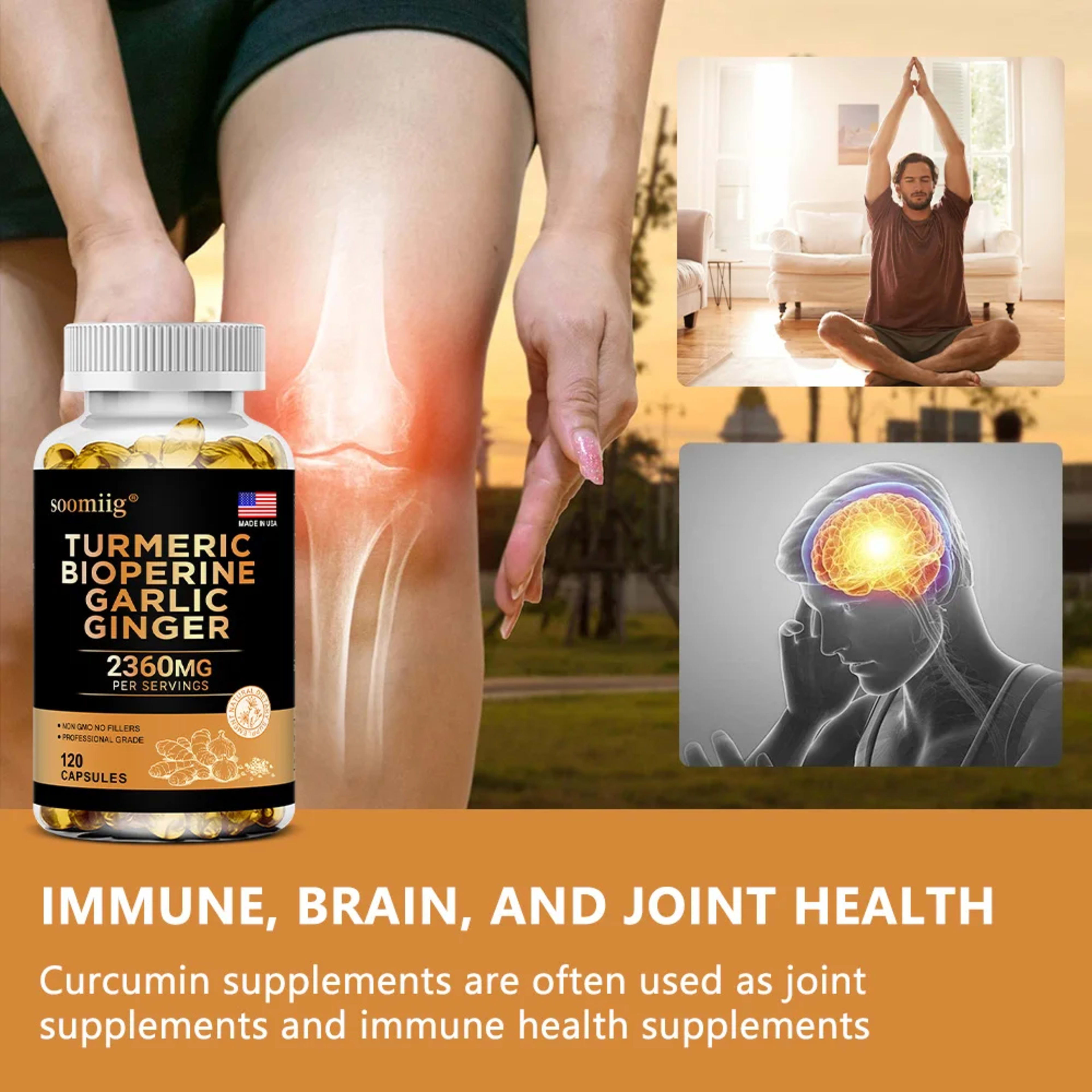 Turmeric Ginger Supplement with Garlic Curcumin Black Pepper, Support Joint Health, Promote Digestion, and Boost Immune  2