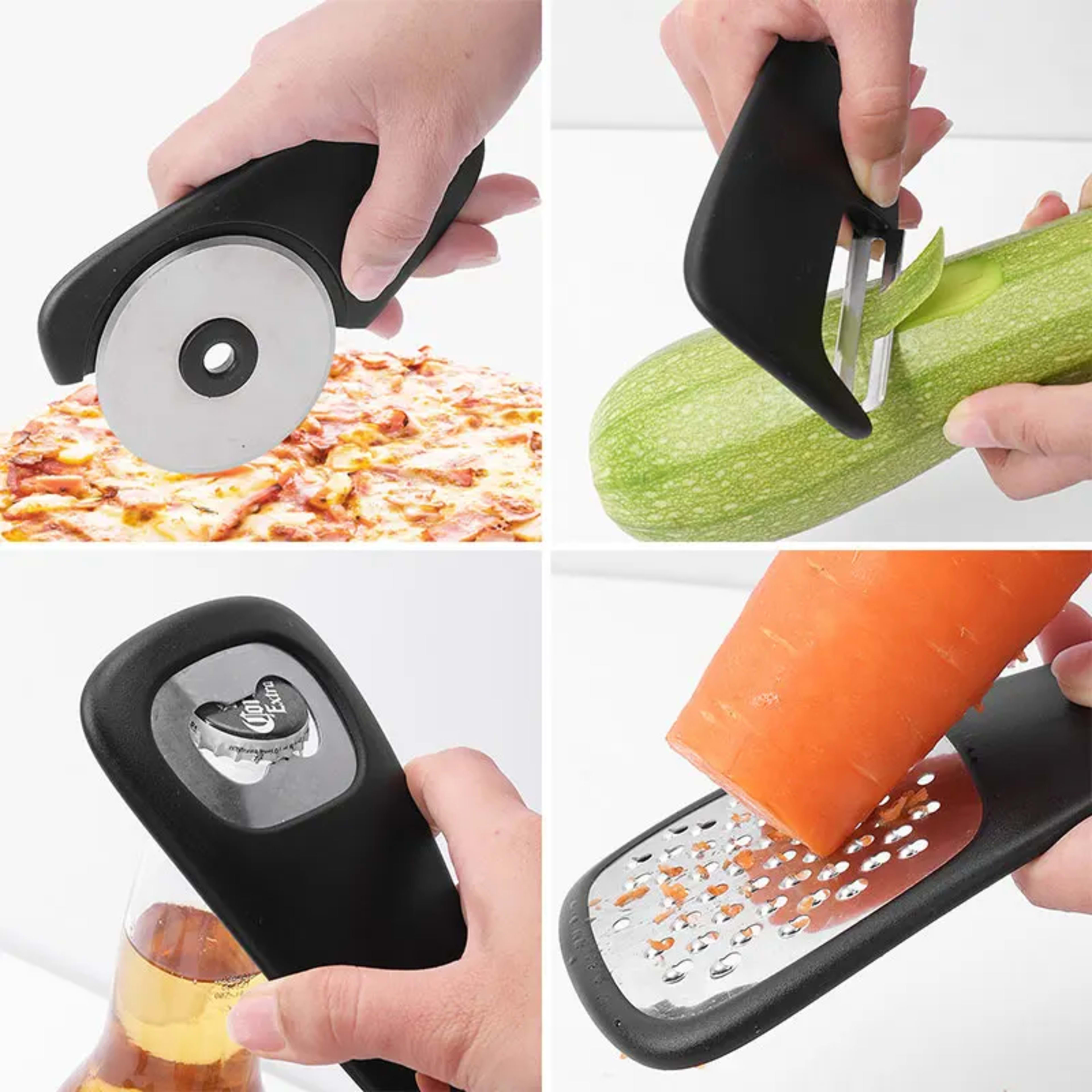 6 Pieces Kitchen Gadgets Set Space Saving Cooking Tools Cheese Grater Bottle Opener Vegetable Peeler Pizza Cutter Garlic 6