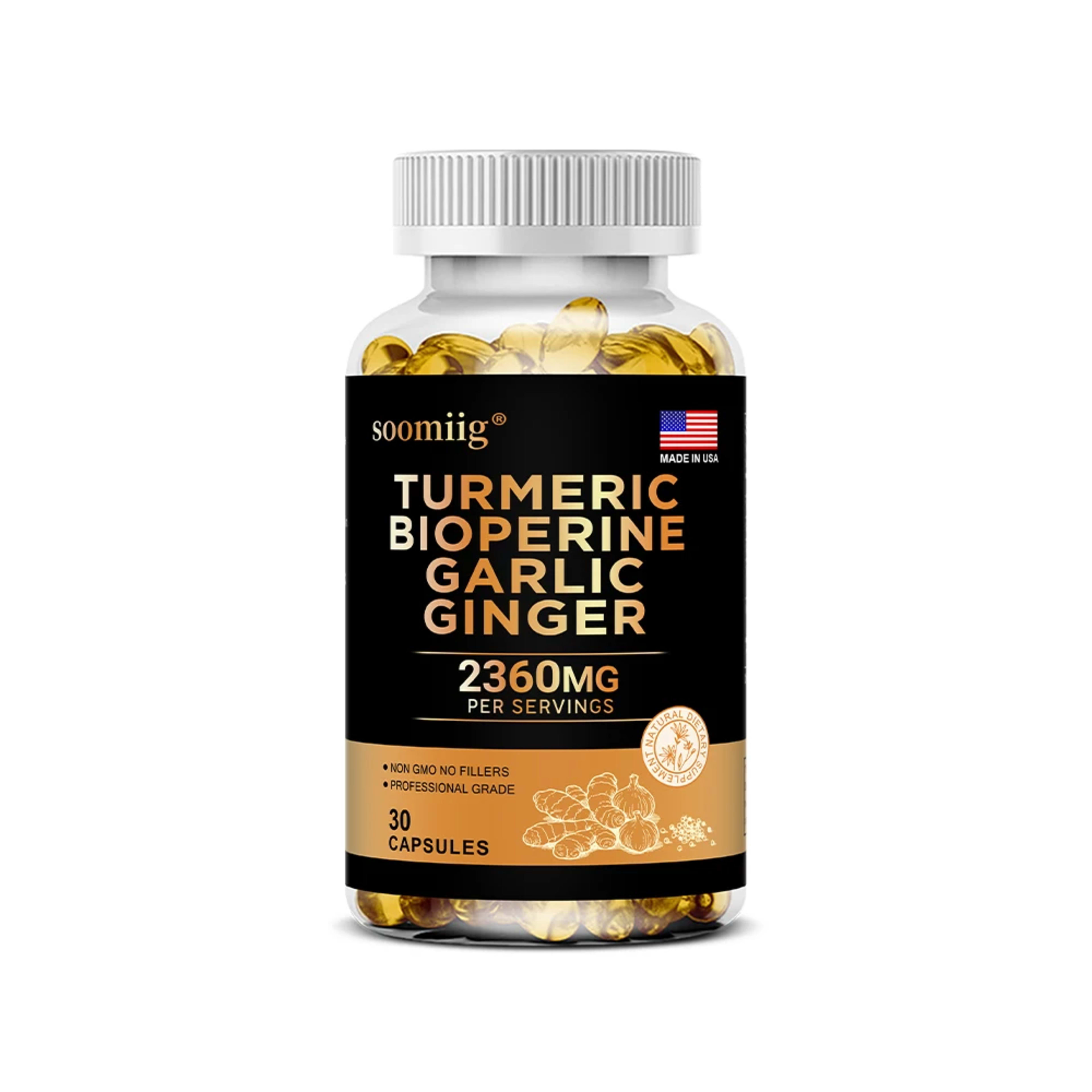 Turmeric Ginger Supplement with Garlic Curcumin Black Pepper, Support Joint Health, Promote Digestion, and Boost Immune 
