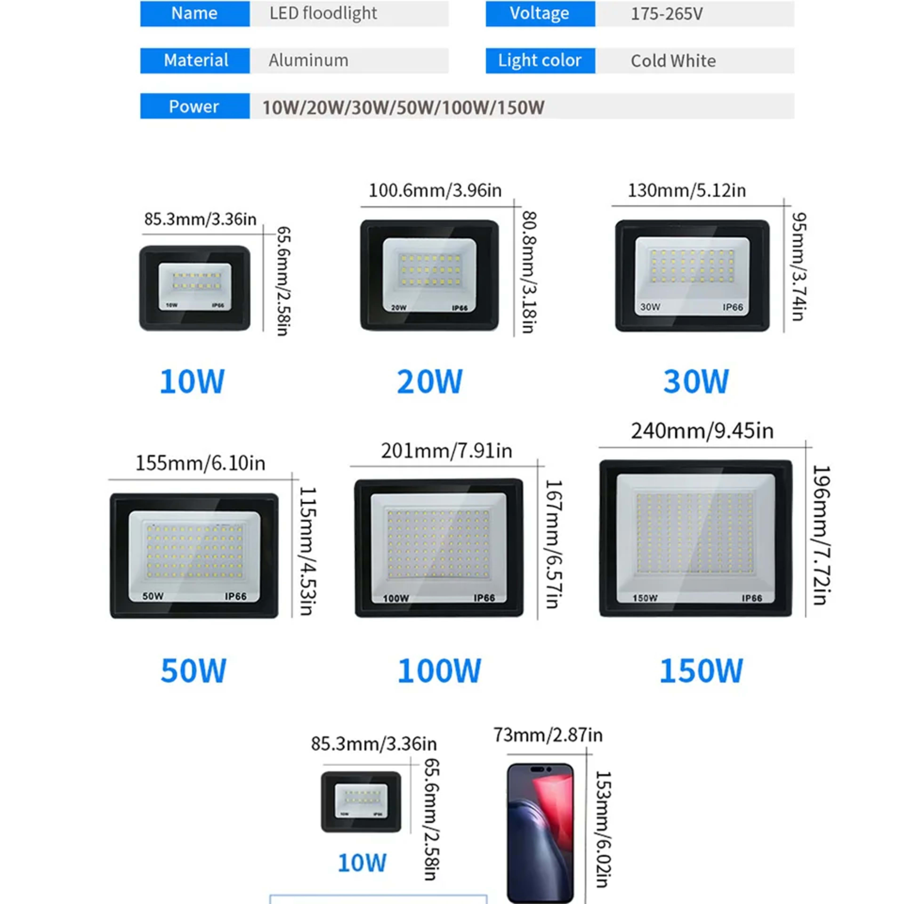 LED Flood Light 10W 20W 30W 50W 100W AC 220V LED Floodlight IP66 Waterproof Reflector Spotlight Street Light Outdoor Gar 2