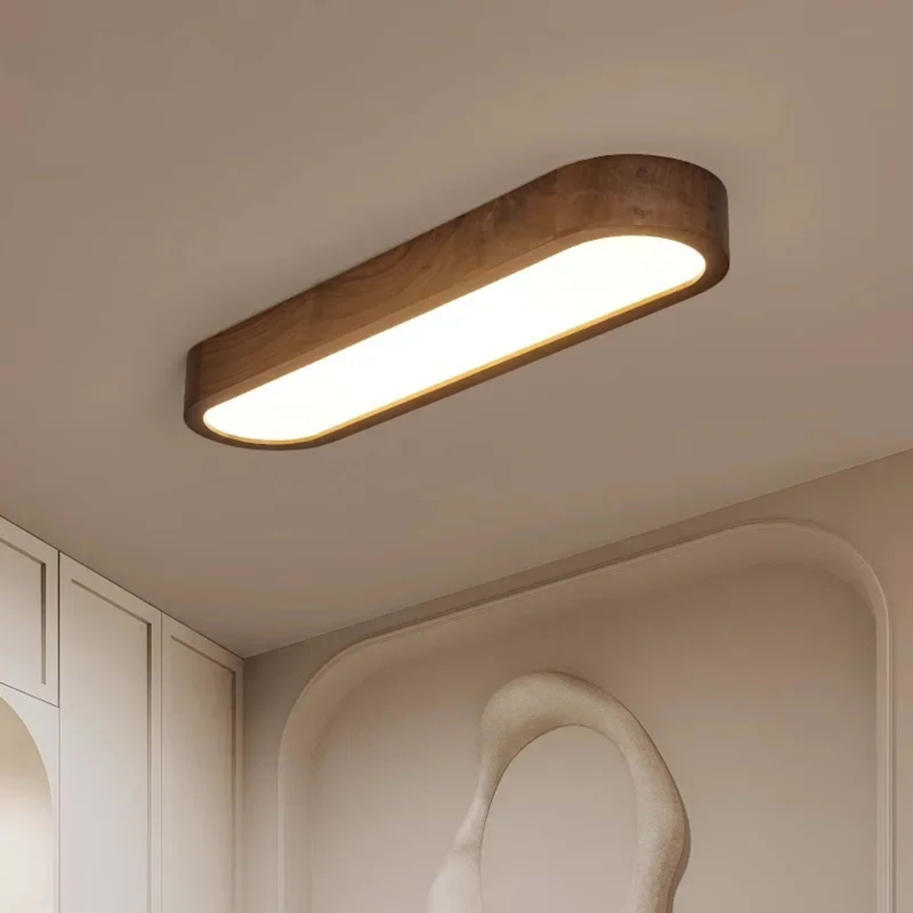 Modern LED Ceiling Lamp Wood Grain Linear Ceiling Light Fixture for Living Dining Room Bedroom